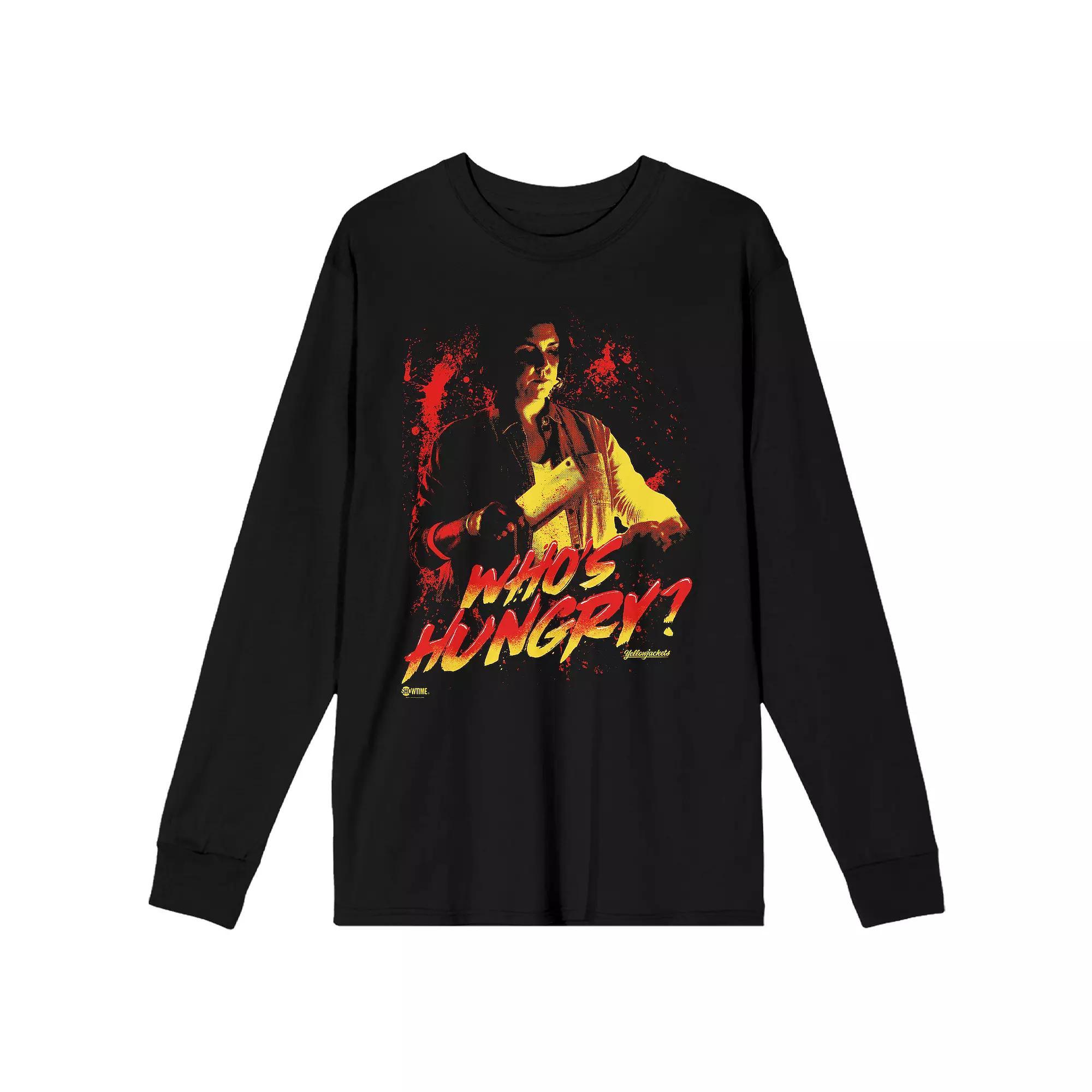 Men's Yellowjackets Whos Hungry Long Sleeve Graphic Tee, Size: Medium, Black Product Image