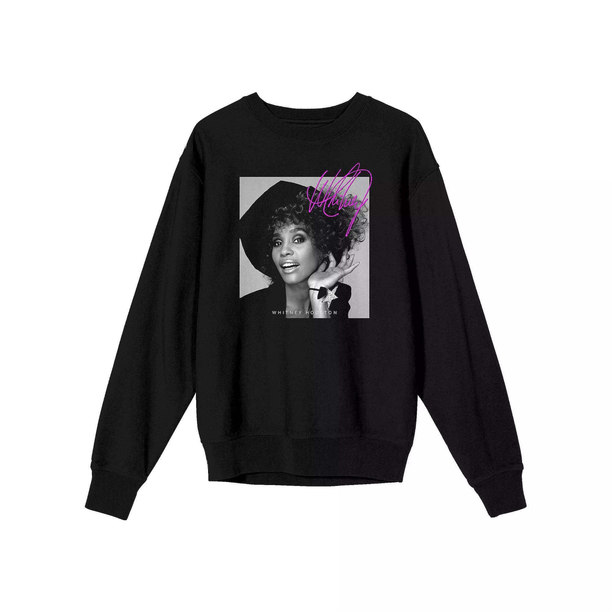 Men's Whitney Houston Grayscale Long Sleeve Graphic Tee, Size: Medium, Black Product Image