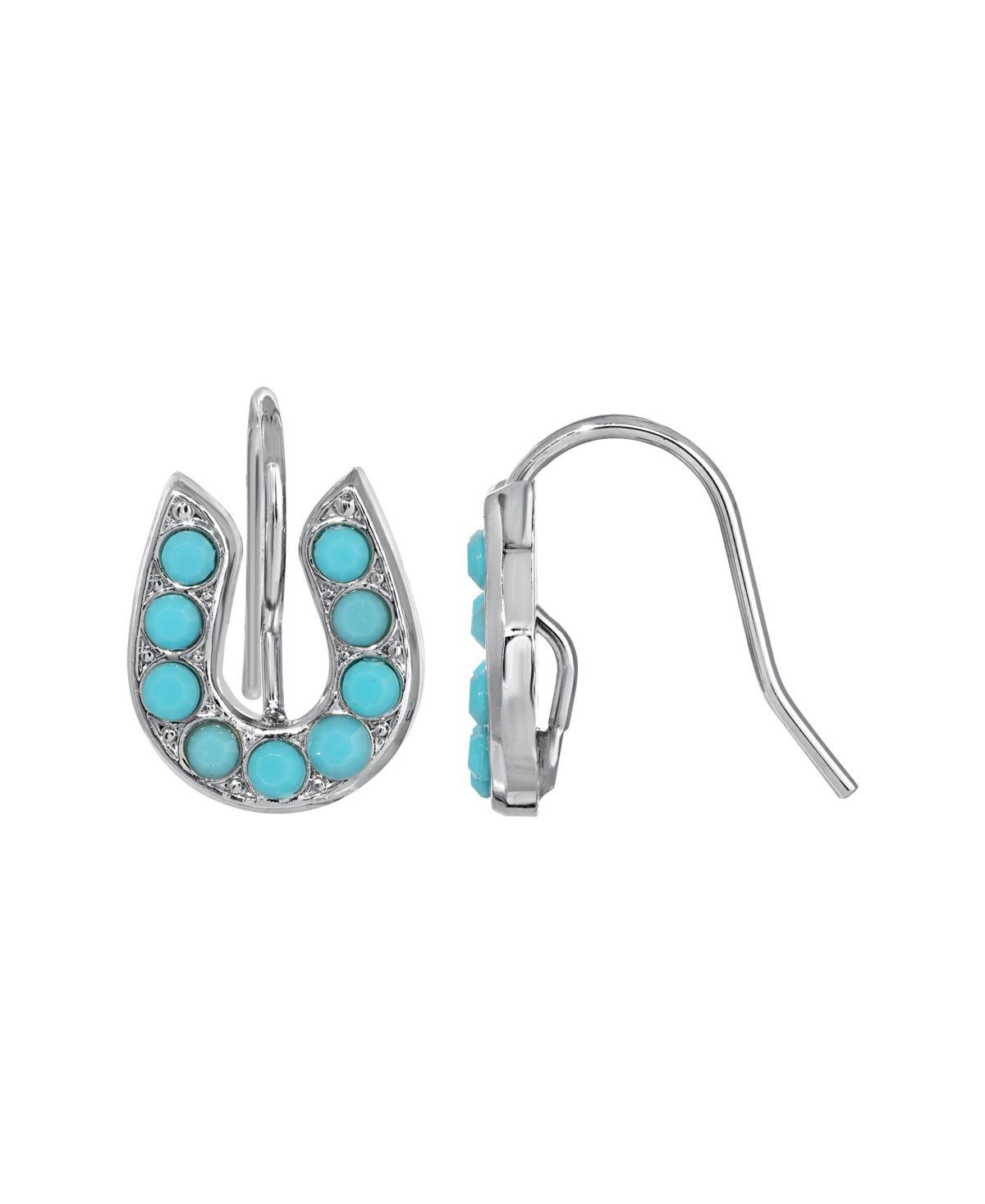 1928 Silver Tone Crystal Horseshoe Earrings, Womens, Clear Product Image