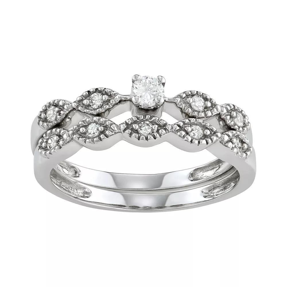 10k White Gold 1/4 Carat T.W. Diamond Engagement Ring Set, Women's, Size: 7, 10k Whgold Product Image