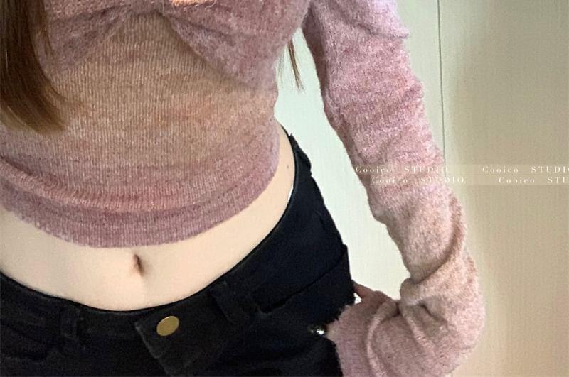 Long Sleeve Off Shoulder Gradient Cutout Knit Top Product Image