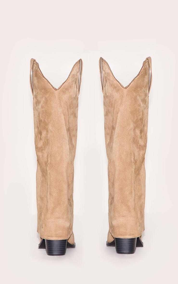 Stone Faux Suede Square Toe Fold Over Knee High Block Heel Western Boots Product Image