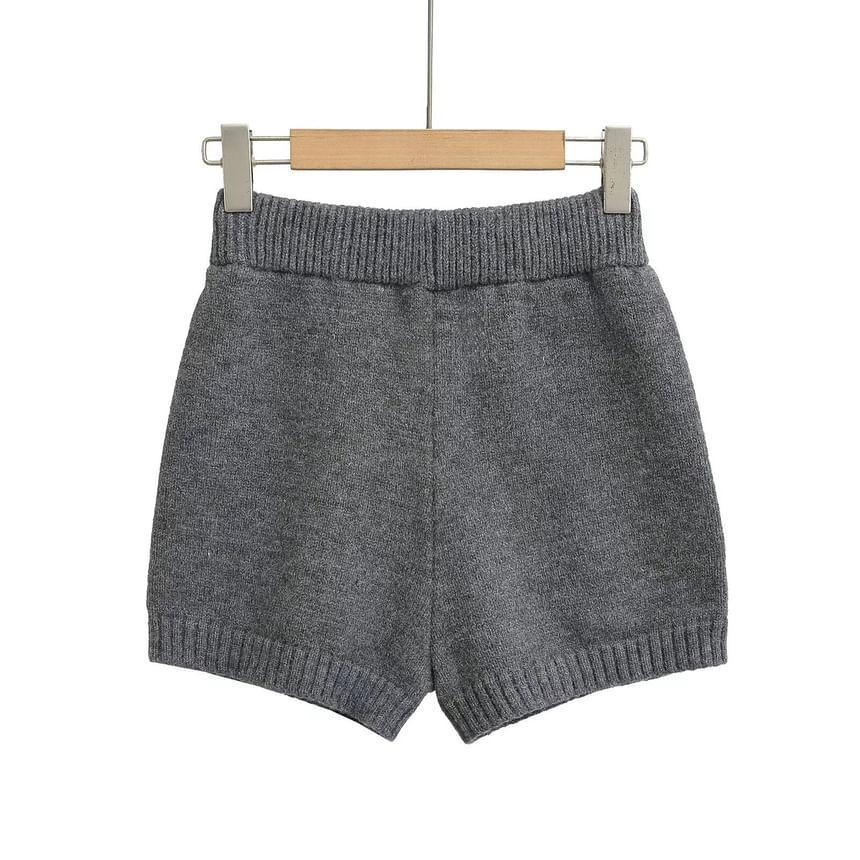 High Waist Plain Knit Shorts Product Image