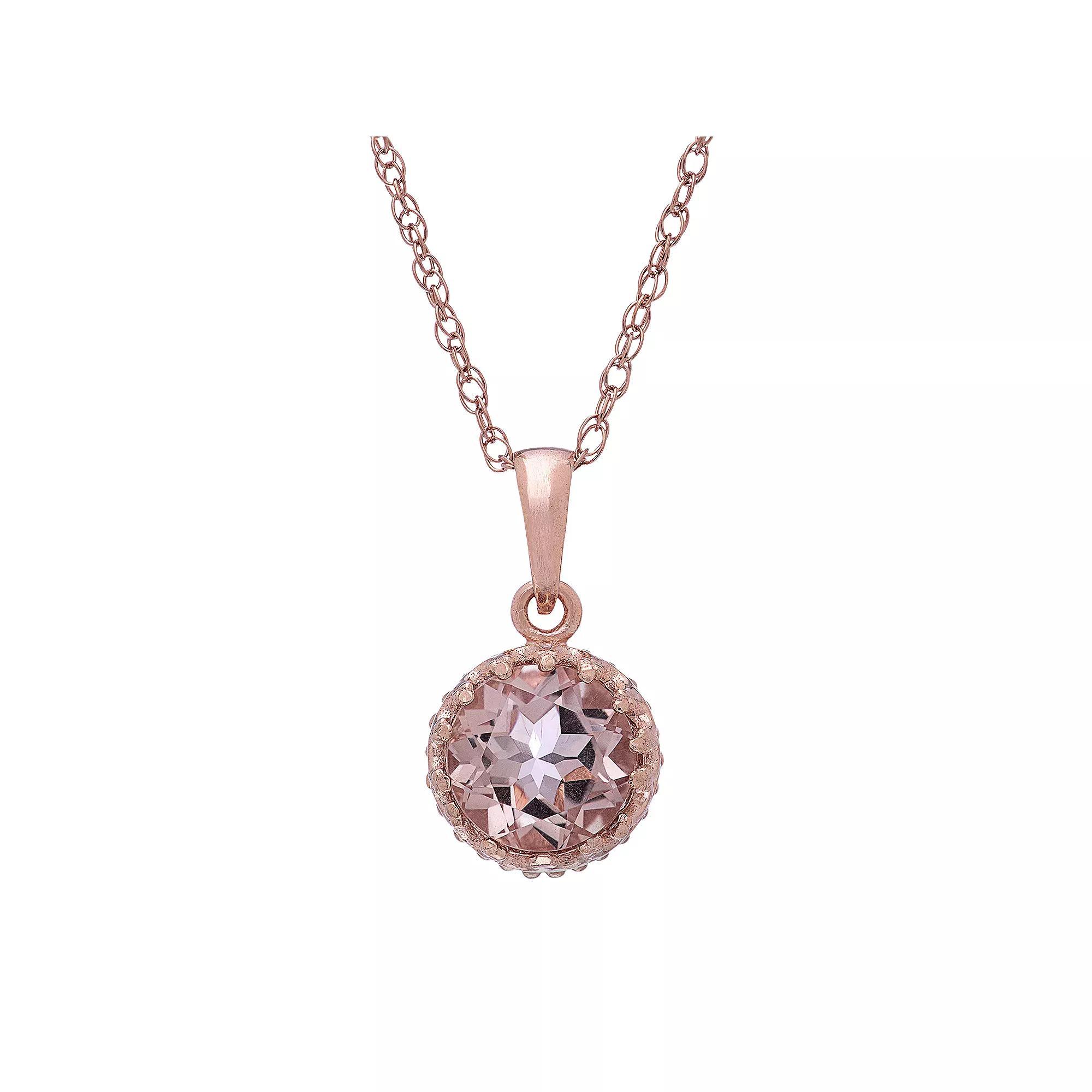 Designs by Gioelli 14k Rose Gold Over Silver Simulated Morganite Pendant, Women's, Size: 18", Pink Product Image