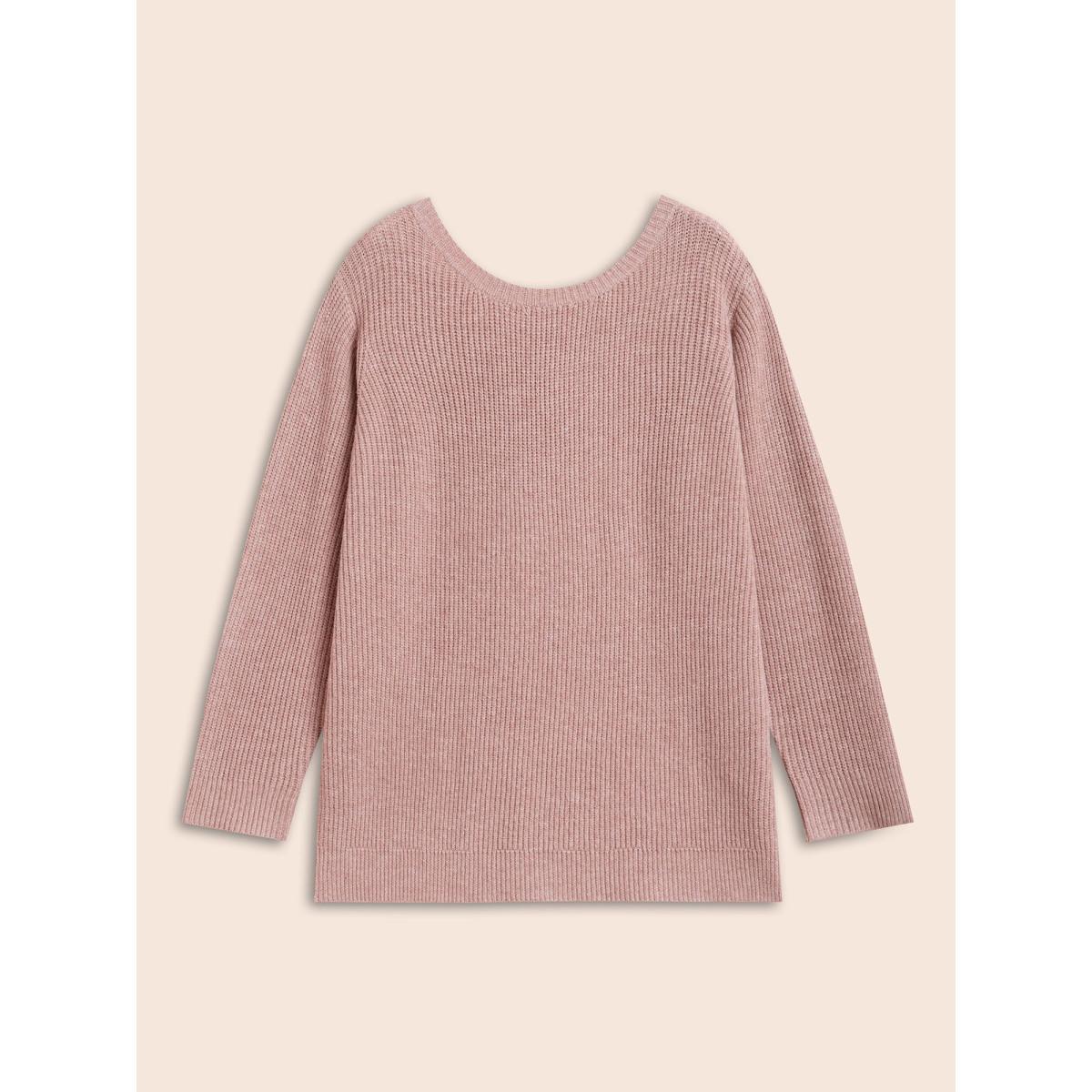 Plus Size Round Neck Texture Back Bowknot Pullover Crepe Women Casual Loose Long Sleeve Round Neck Everyday Pullovers BloomChic 28/5X Product Image