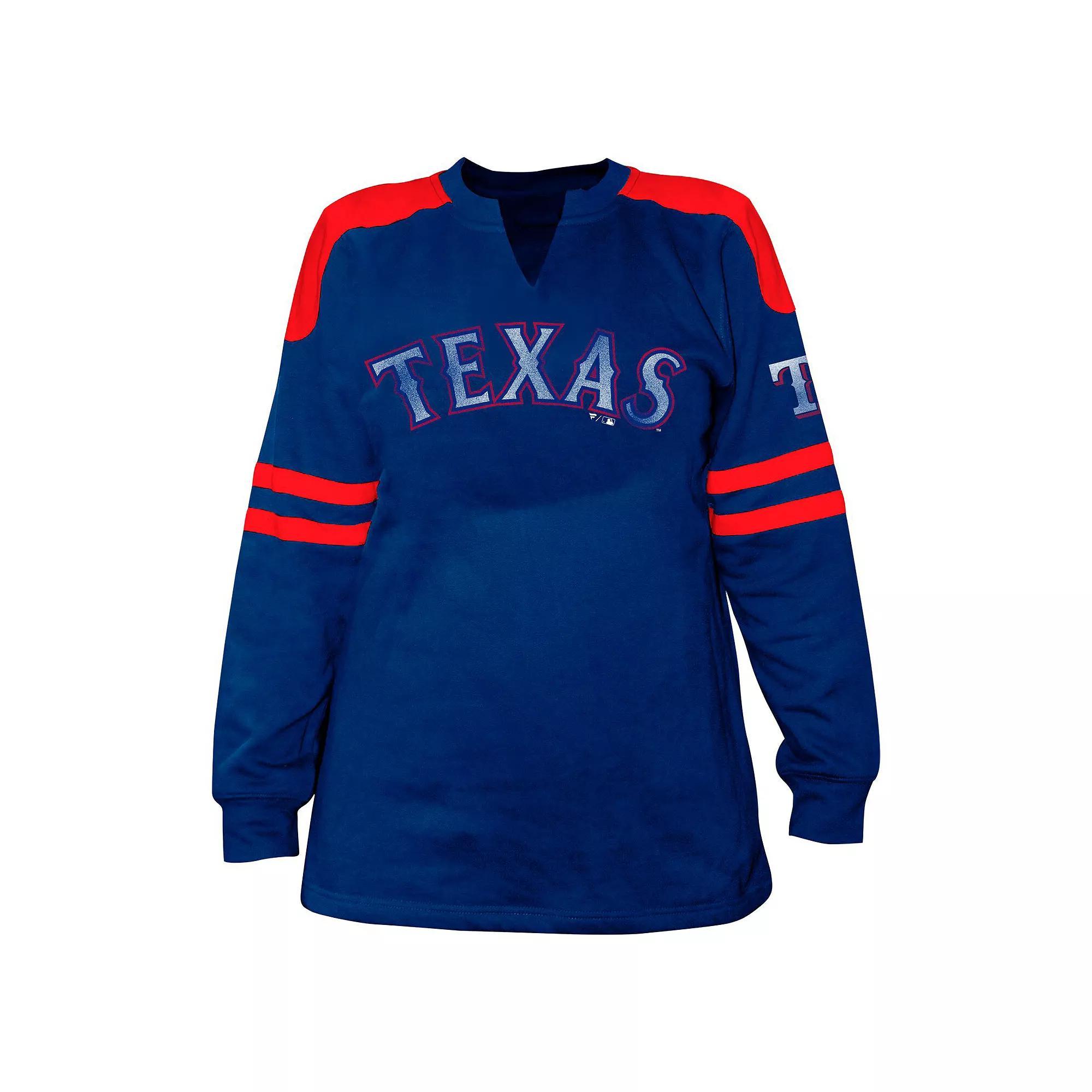 Womens Profile Royal Texas Rangers Plus Size Notch Neck Fleece Long Sleeve T-Shirt Product Image