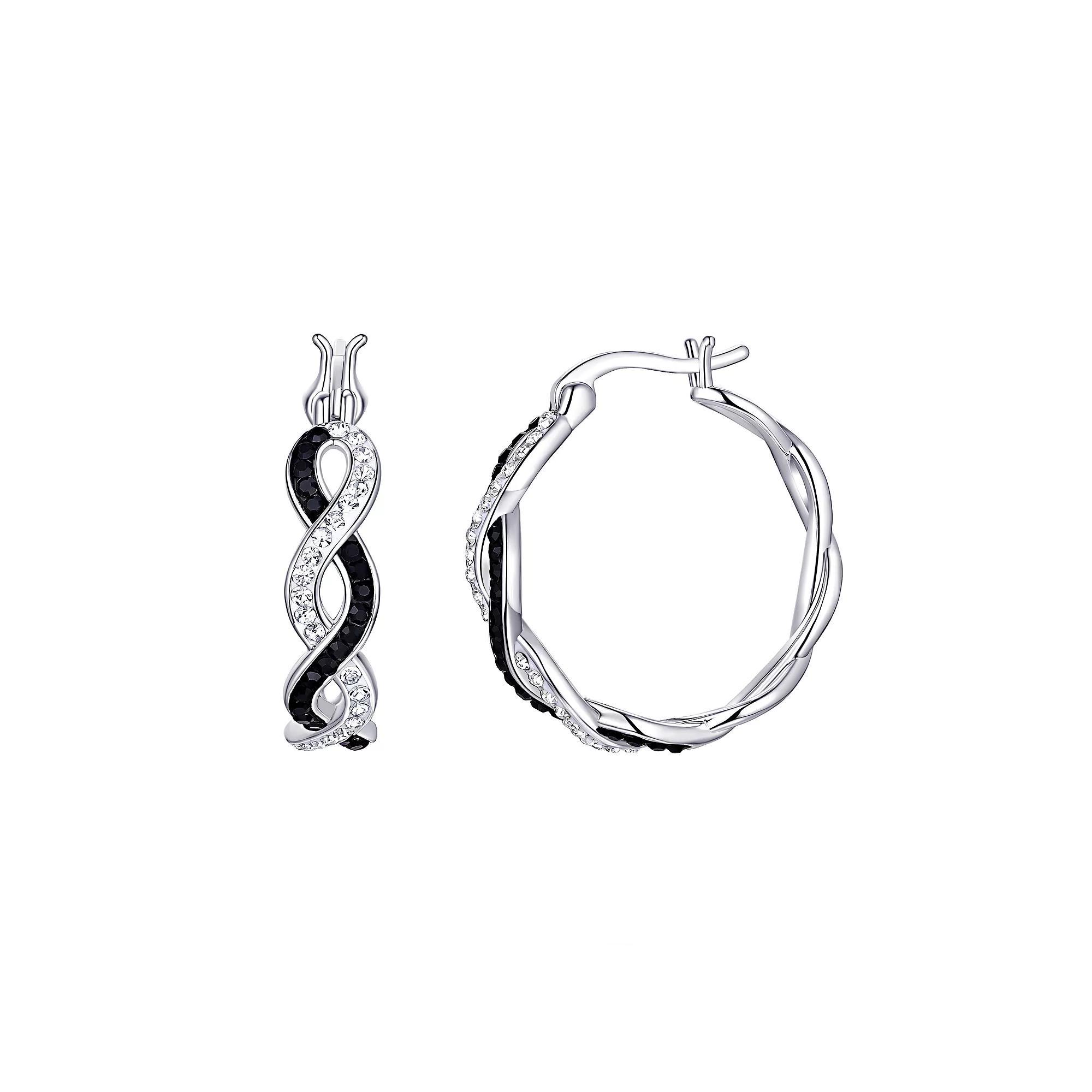 Chrystina Black & White Crystal Twist Hoop Earrings, Women's, Silver Tone Product Image