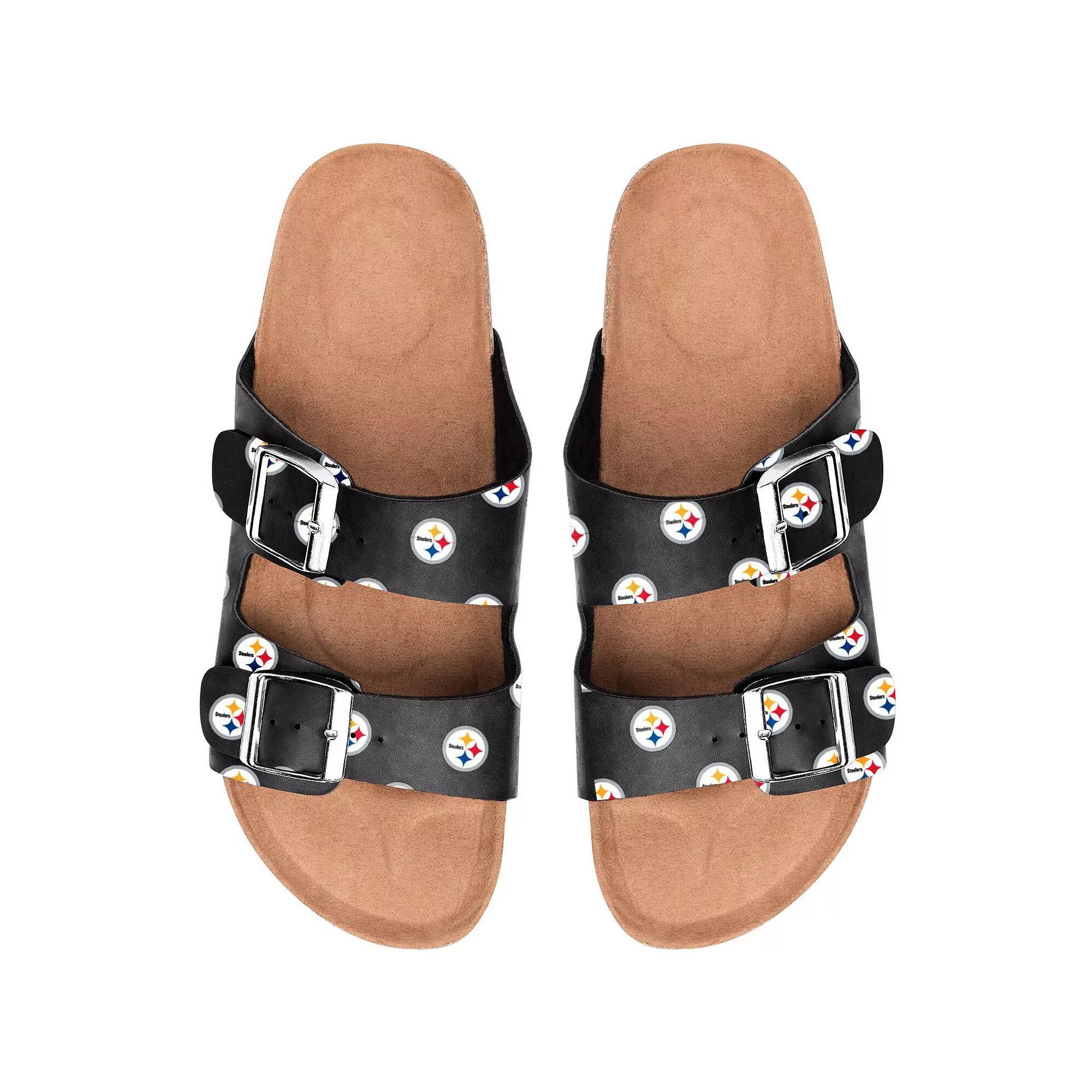 Women's Pittsburgh Steelers Mini Print Double Buckle Sandal, Size: Small, Black Product Image