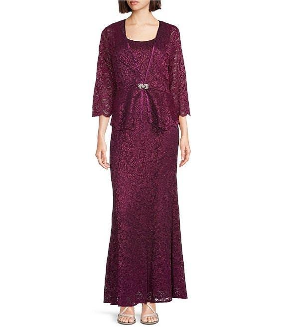 R & M Richards 3/4 Sleeve Scoop Neck Lace 2-Piece Jacket Dress Product Image