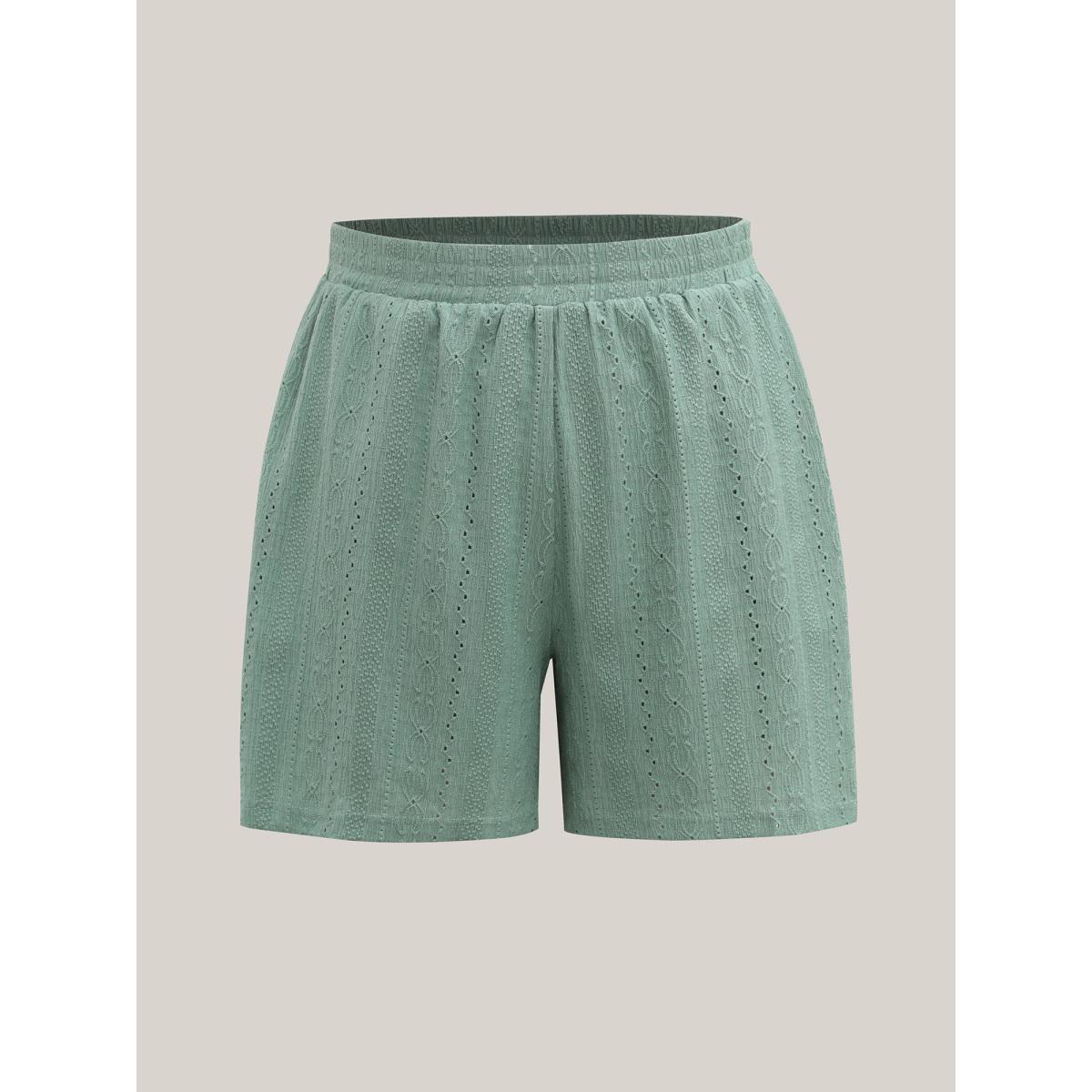 Plus Size Eyelet Trim Textured Breezy Shorts Women Greenbean Casual Texture Straight Leg Everyday-Casual Shorts BloomChic 30/6X Product Image