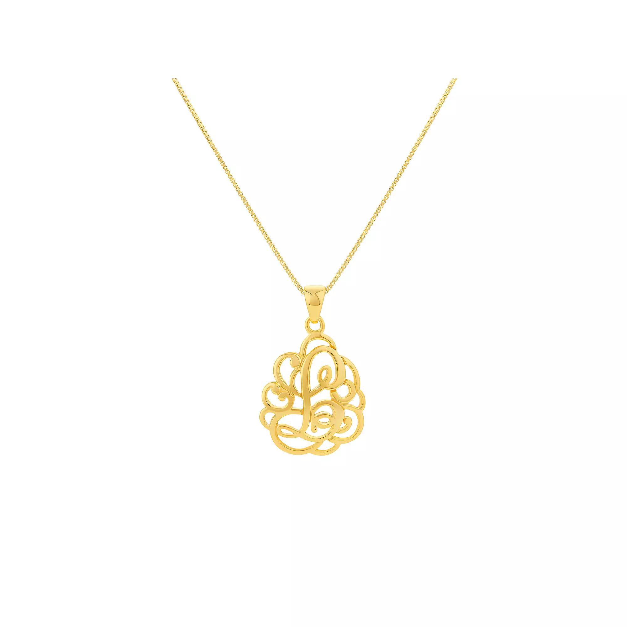 PRIMROSE Sterling Silver Monogram Initial Pendant Necklace, Women's, Size: 18", Gold Tone T Product Image