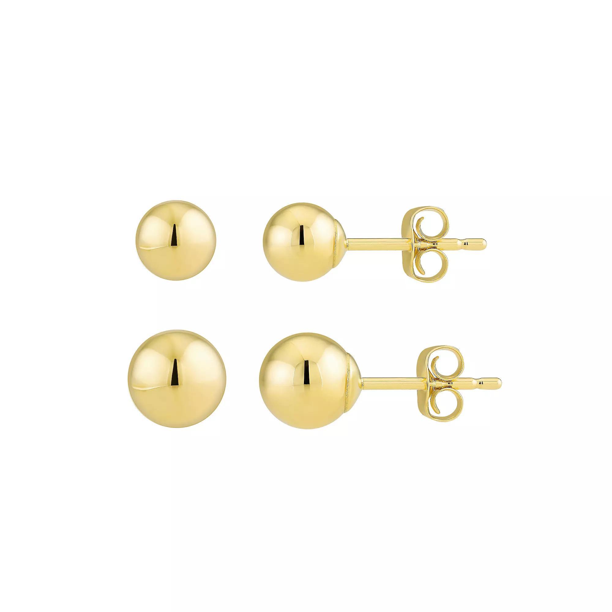 Taylor Grace 10k Gold 4 mm & 5 mm Ball Earring Set, Women's Product Image