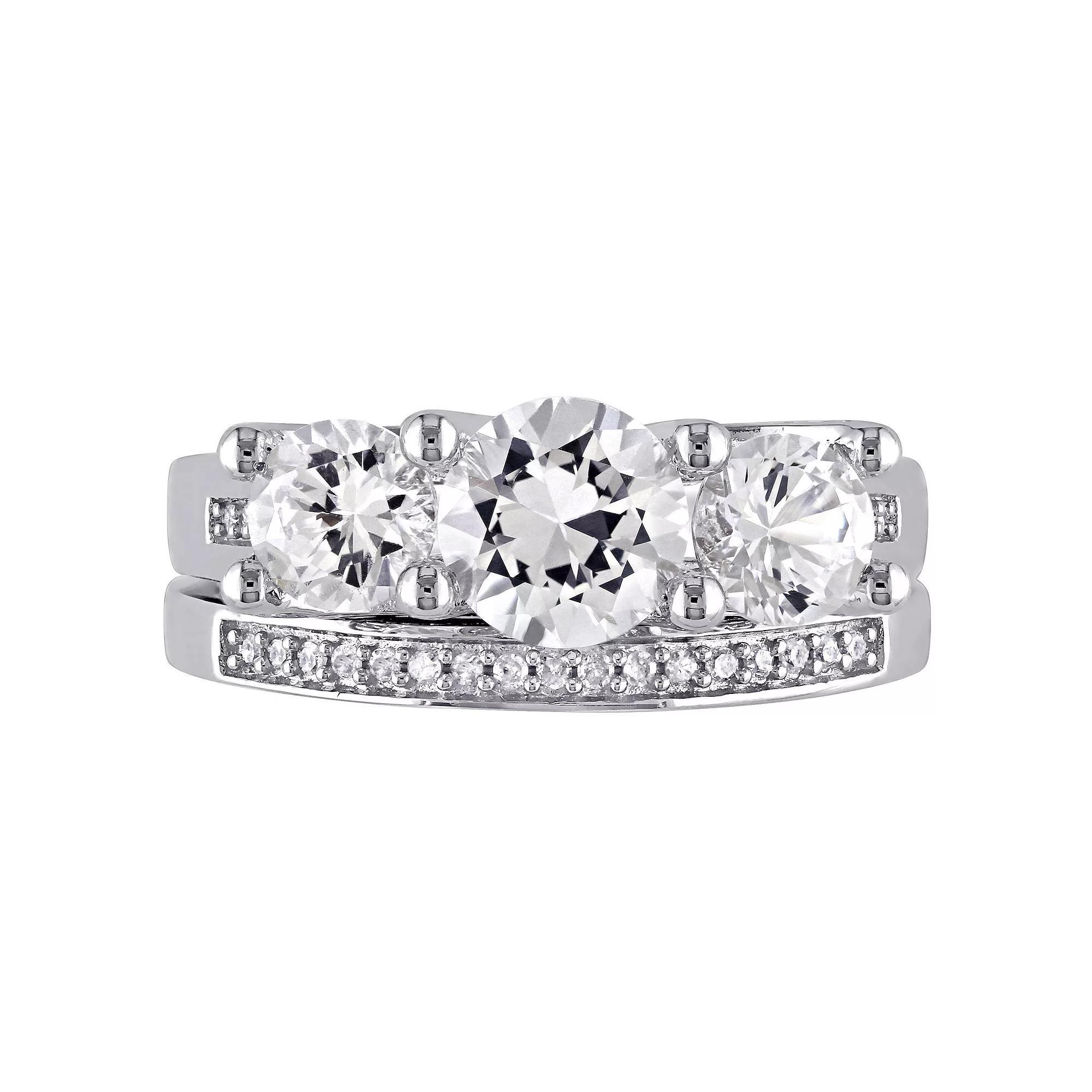 Stella Grace 10k White Gold Lab-Created White Sapphire & 1/10 carat T.W. Diamond Engagement Ring Set, Women's, Size: 6 Product Image