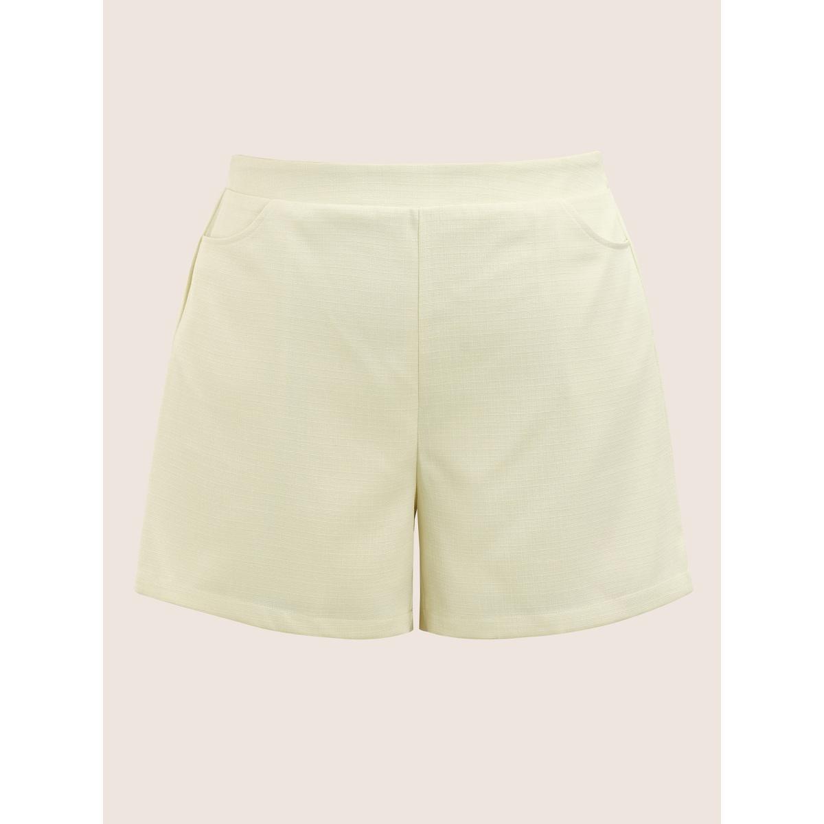 Plus Size Plain Textured Elastic Waist High Rise Shorts Women Beige Casual Non Loose Everyday Shorts BloomChic 12/L Product Image