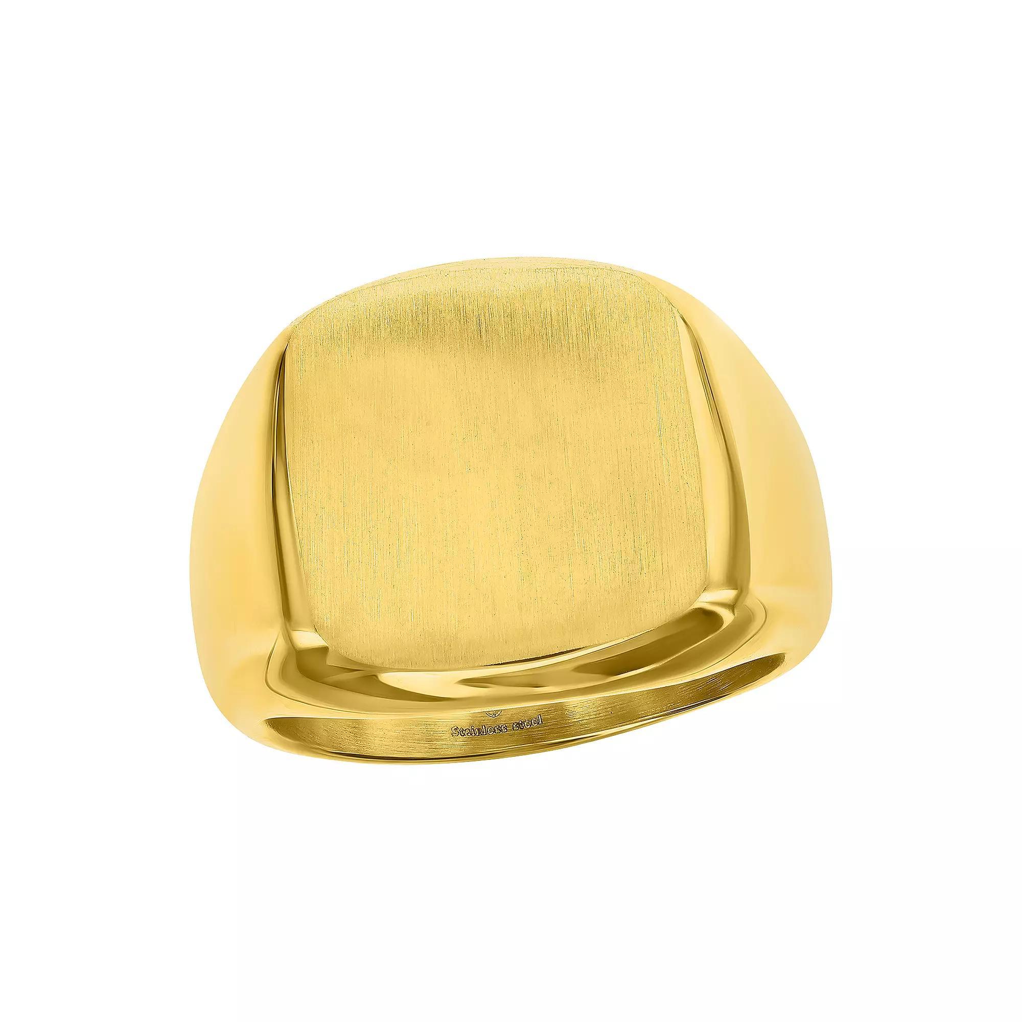 Metallo Men's Gold Tone Stainless Steel Brushed Square Ring, Size: 10 Product Image