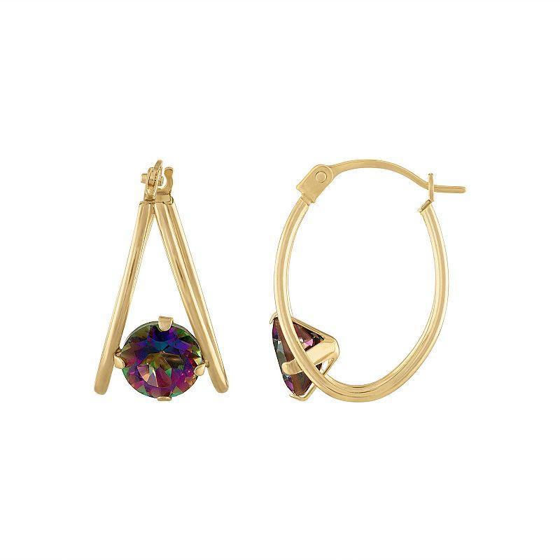 Designs by Gioelli 14k Gold Gemstone Capture Hoop Earrings, Womens, Red Product Image