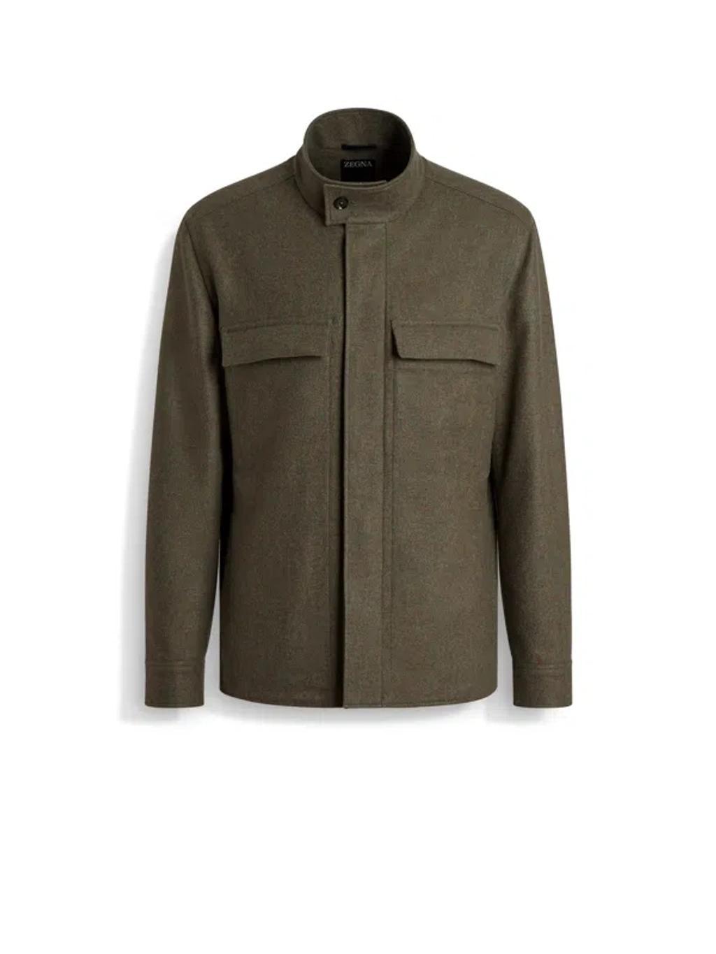 ZEGNA Oasi Cashmere Overshirt In Army Green Multimélange Product Image