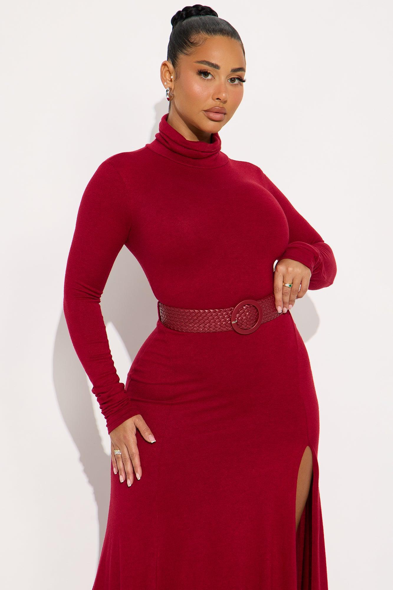 Lilianna Turtle Neck Maxi Dress - Burgundy Product Image