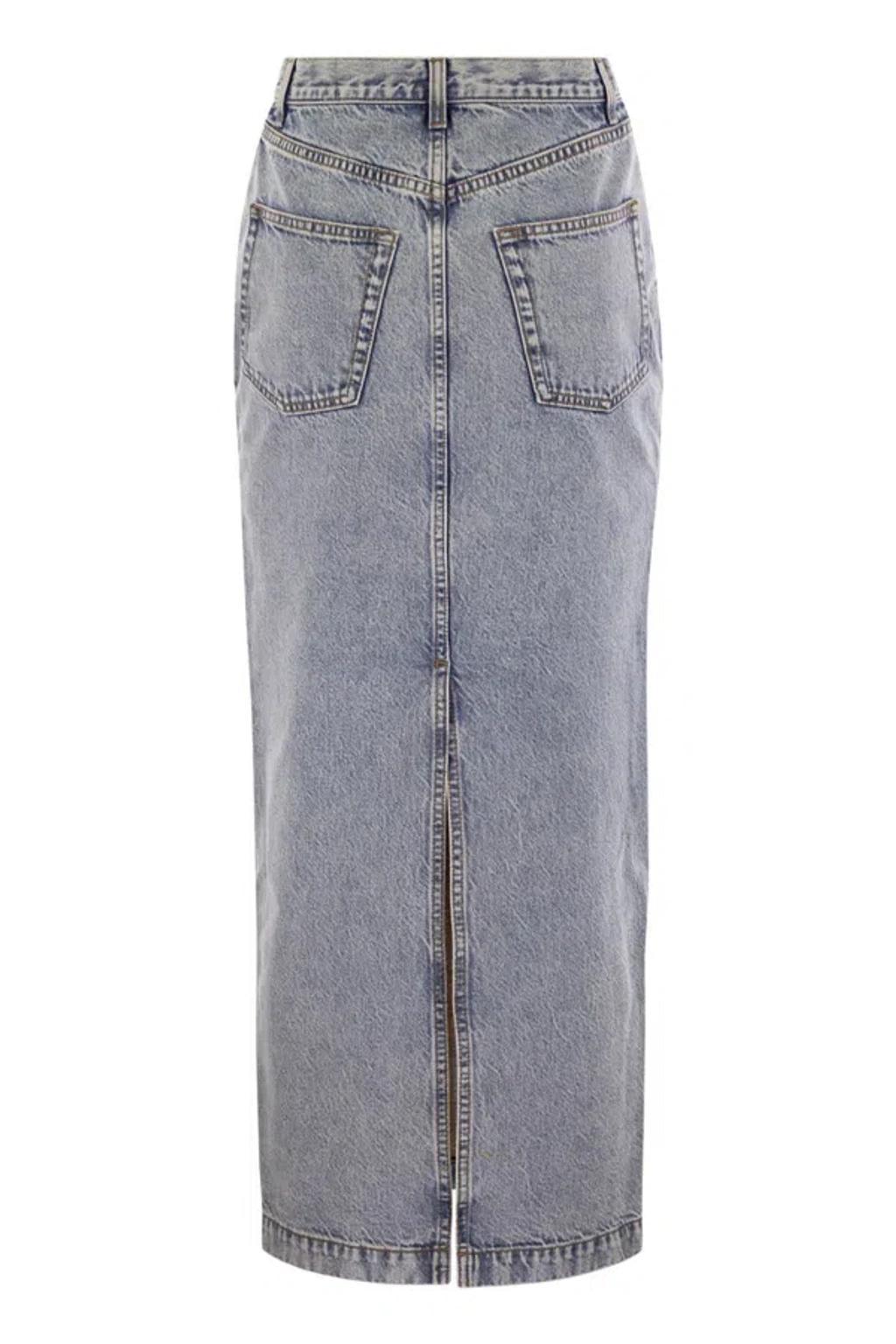 FABIANA FILIPPI Long Skirt In Marbled Denim In Light Denim Product Image