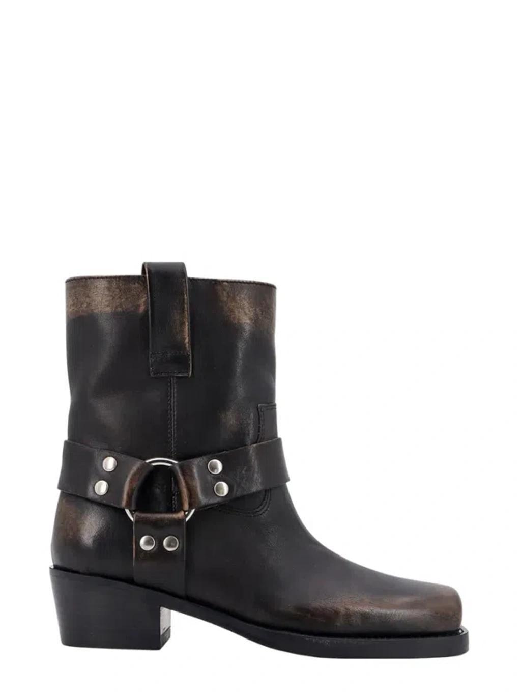 PARIS TEXAS Roxy Black Western Style Ankle Boots With Brown Nuances In Leather Woman Product Image