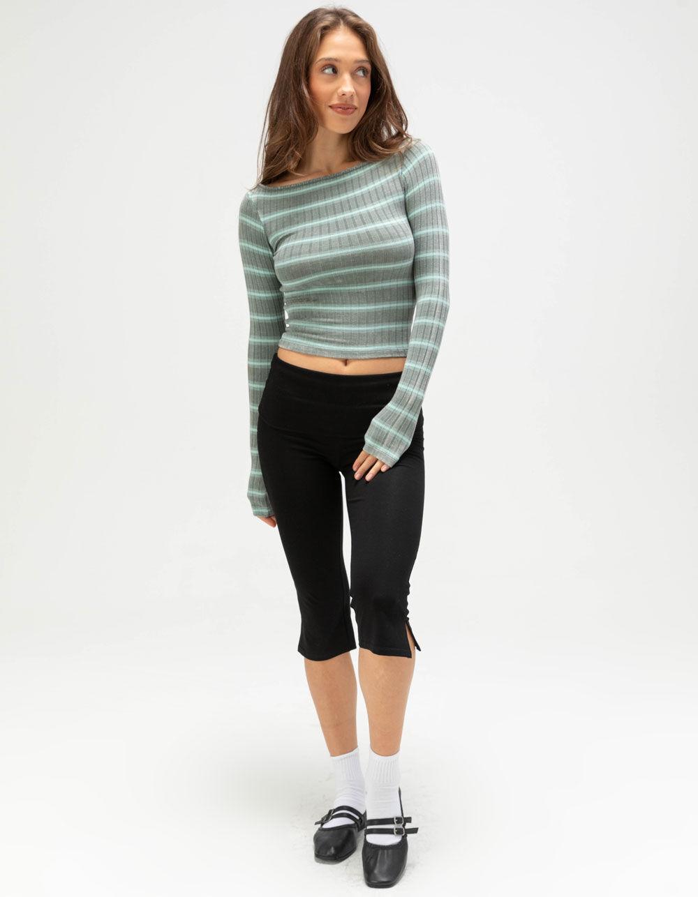 FULL TILT Stripe Boat Neck Womens Long Sleeve Tee - TAN Product Image