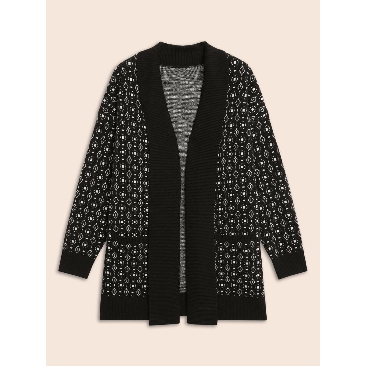 Plus Size Supersoft Essentials Geometric Jacquard Drop Shoulder Cardigan Black Women Casual Loose Long Sleeve Everyday Cardigans BloomChic 14-16/1X Product Image