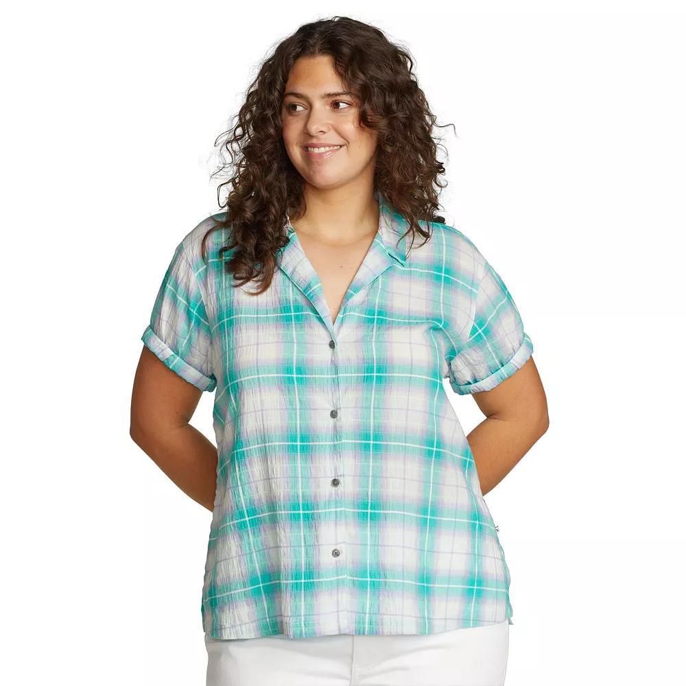 Plus Size Eddie Bauer Short-Sleeve Packable Camp Shirt, Women's, Size: 1XL, Seagreen Product Image