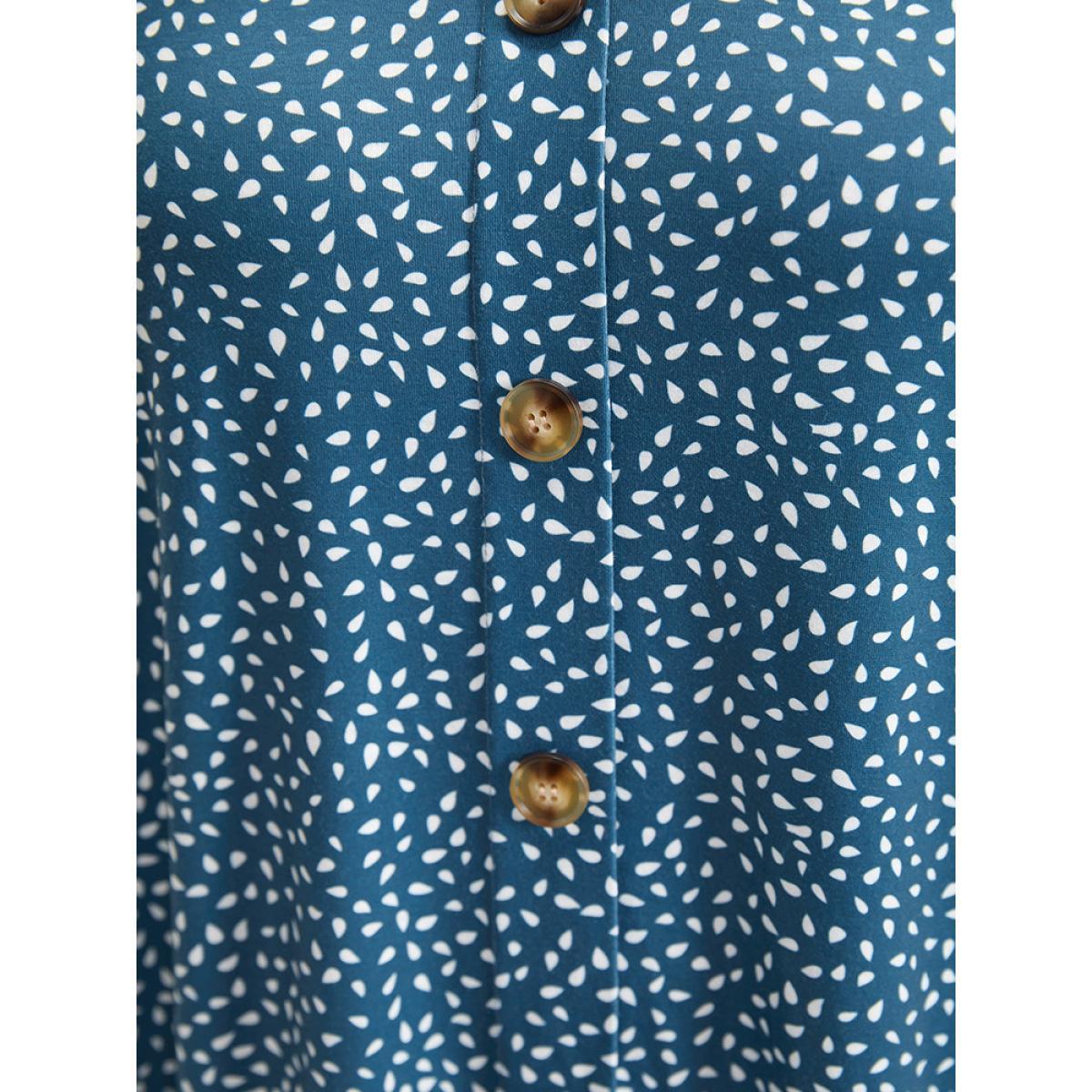 Plus Size Water Drop Print Button Detail Ruffled Dress Stone Women Casual Frill Trim V-neck Short sleeve Curvy Knee Dress BloomChic 22-24/3X Product Image