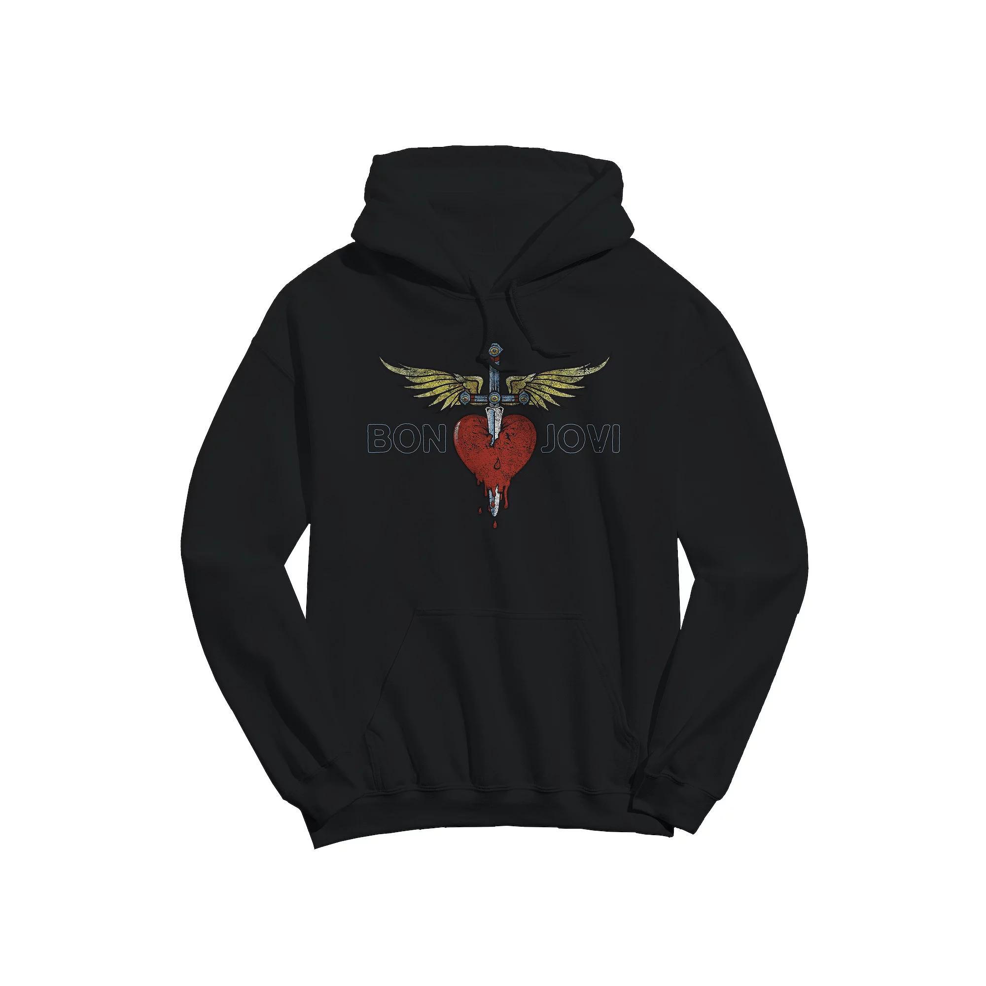 Men's Bon Jovi H&D Distressed Graphic Hoodie, Size: Large, Black Product Image
