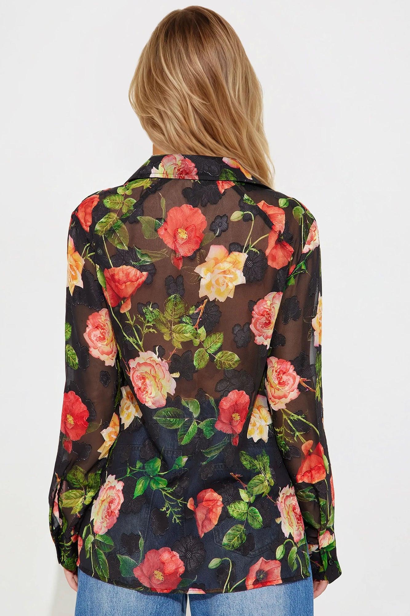 Surrounded By Beauty Floral Chiffon Shirt - Black/combo Product Image