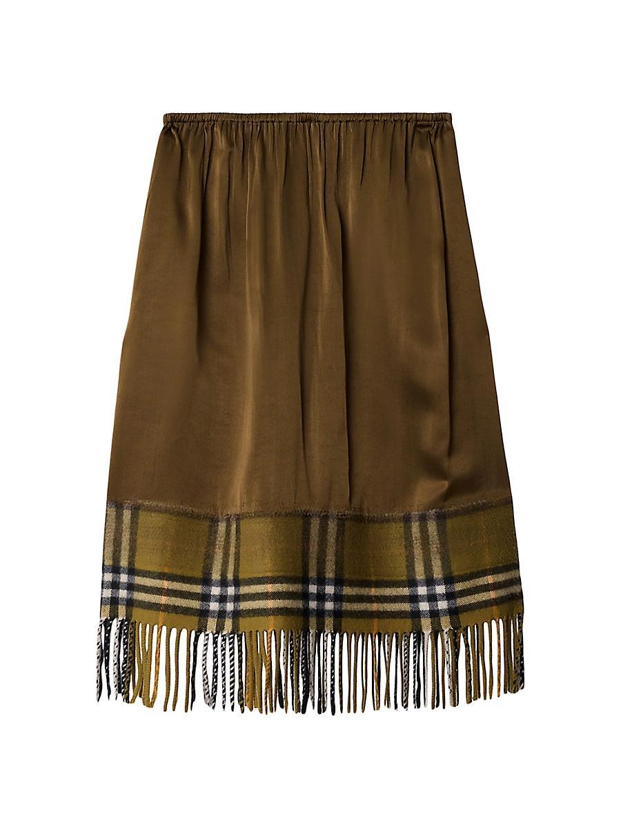 Womens Fringed Satin Midi-Skirt Product Image