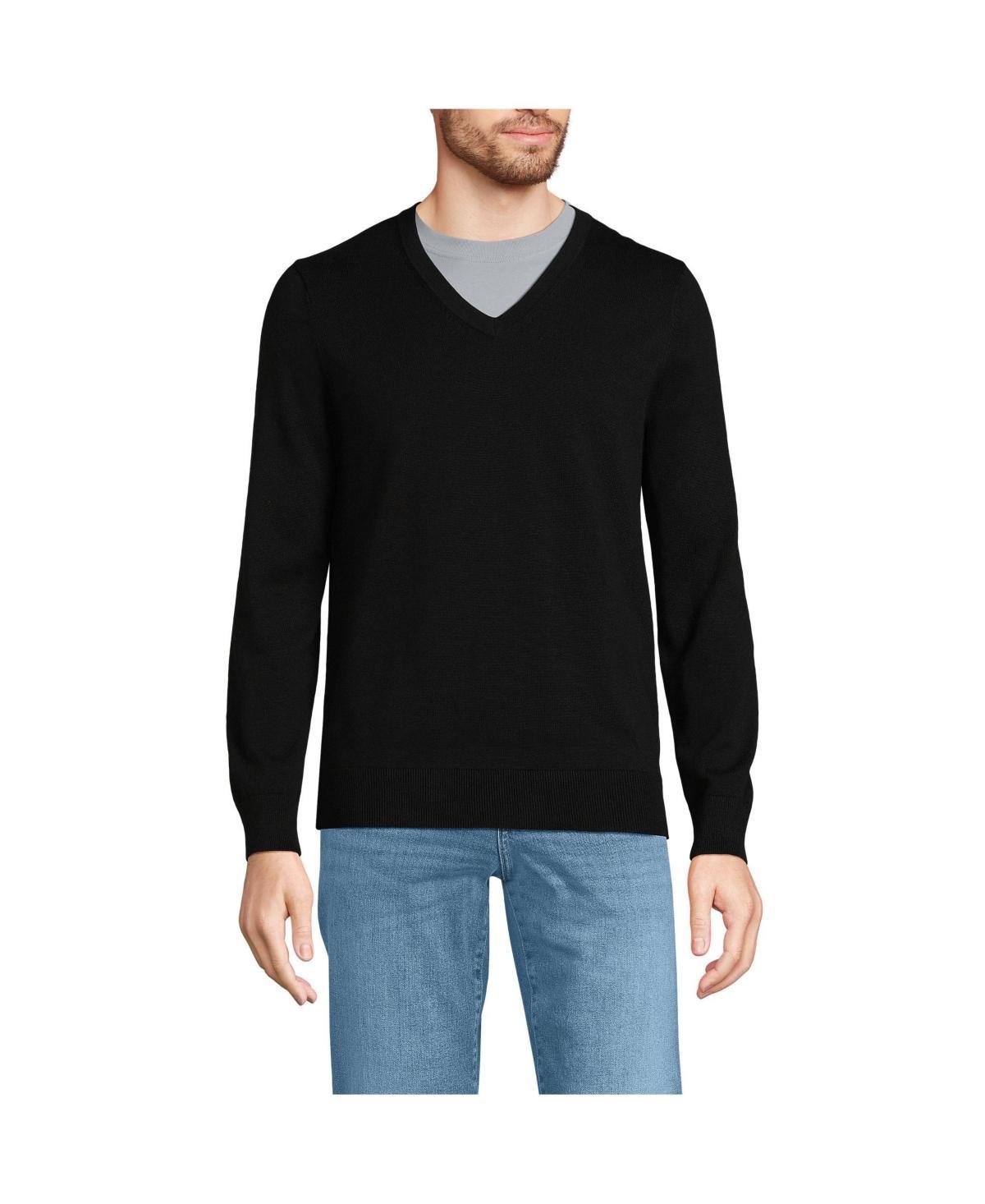 Men's Lands' End Fine Gauge Cotton V-Neck Sweater, Size: Small, Radiant Blue Product Image