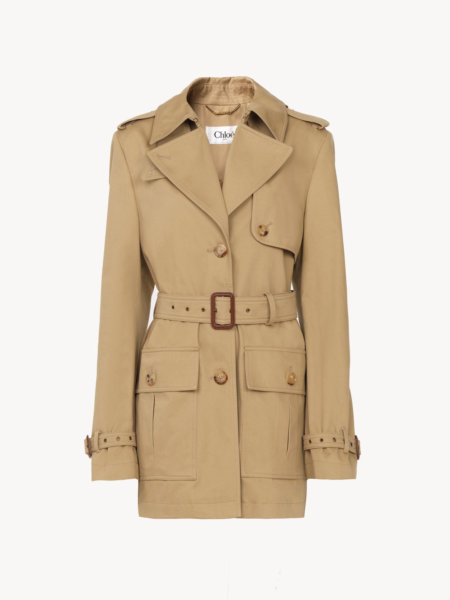 Short trench coat in cotton satin Product Image
