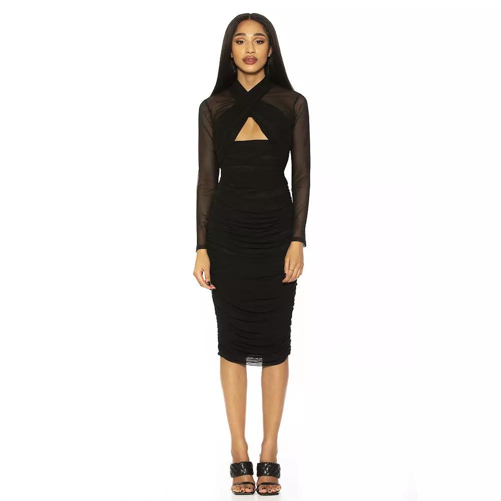 Women's ALEXIA ADMOR Front Cutout Ruched Midi Dress, Size: Medium, Black Product Image