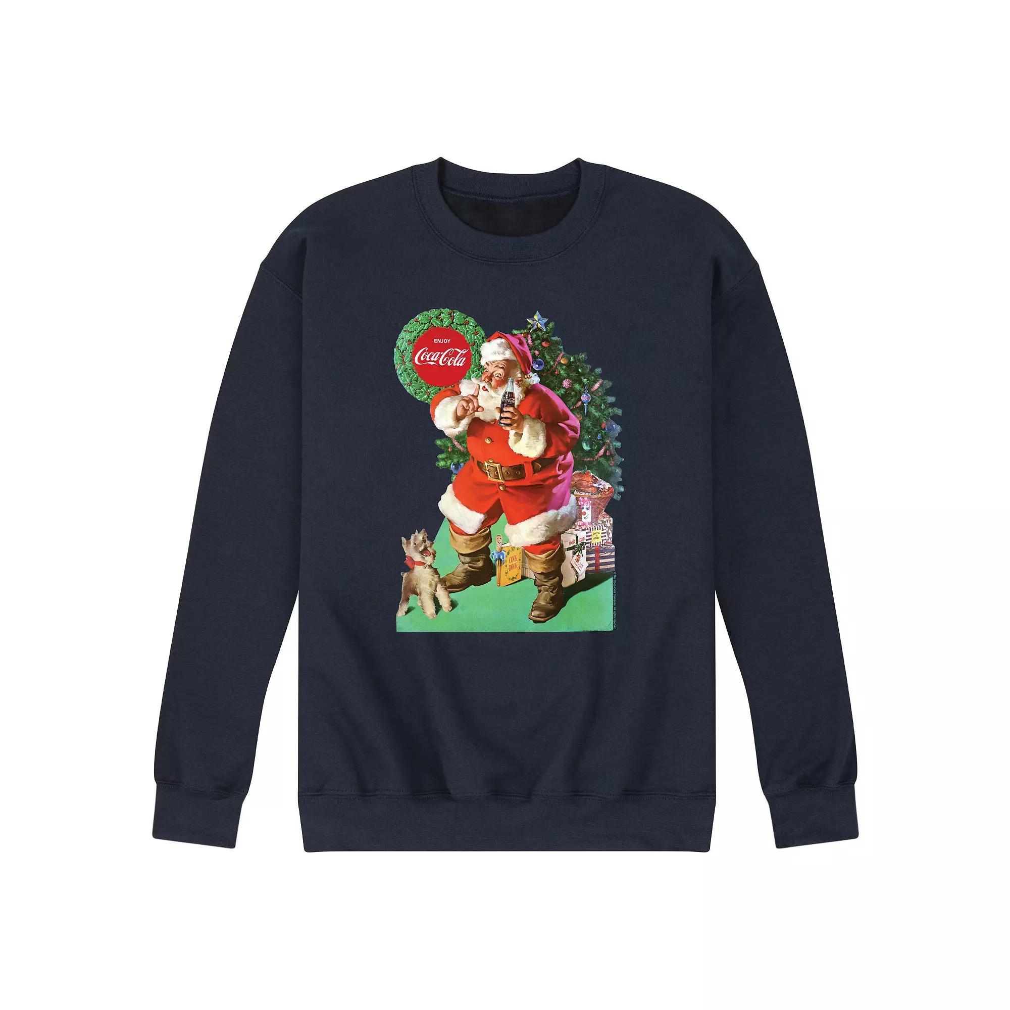 Men's CocaCola Vintage Santa with Dog Sweatshirt, Size: Large, Blue Product Image