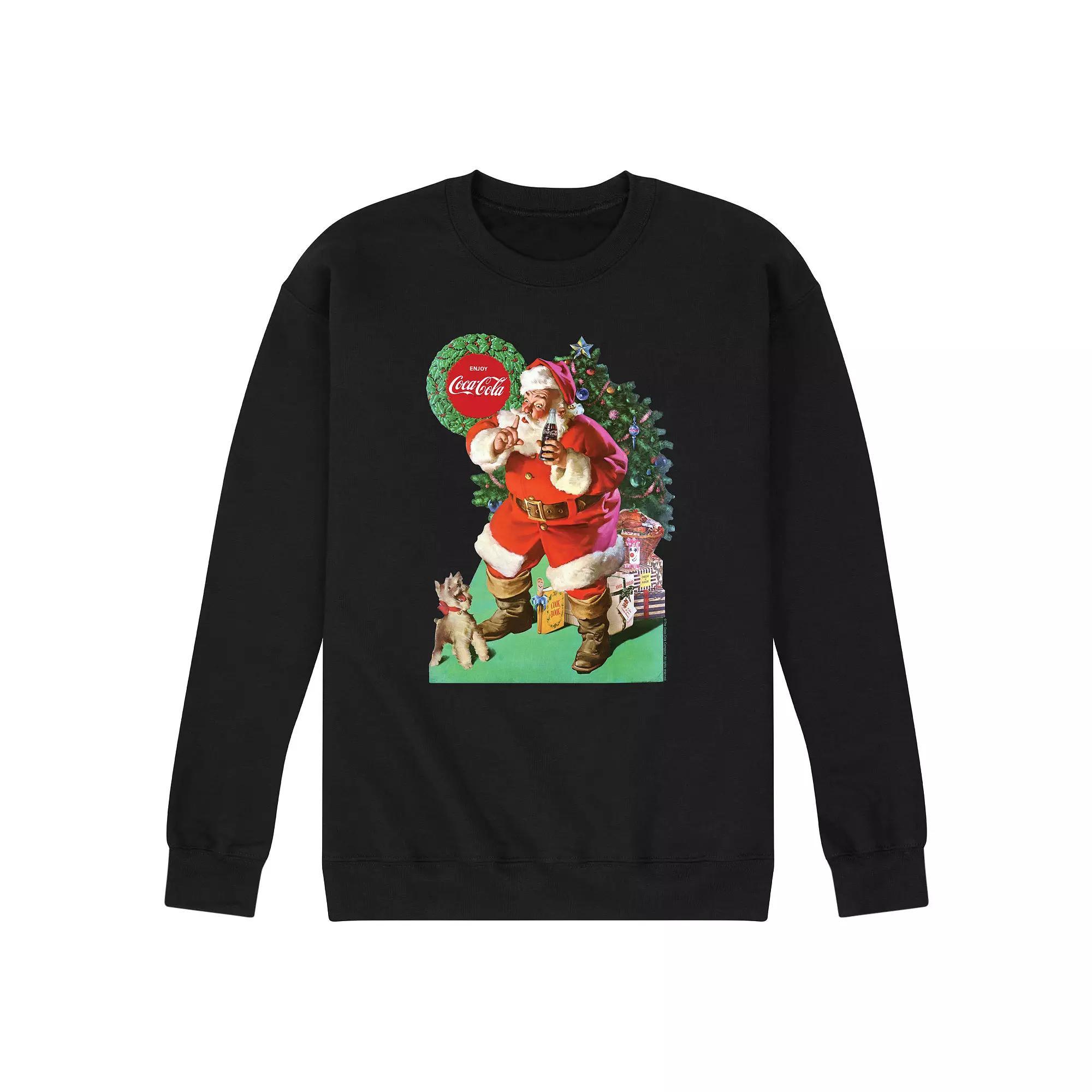 Men's CocaCola Vintage Santa with Dog Sweatshirt, Size: Large, Blue Product Image