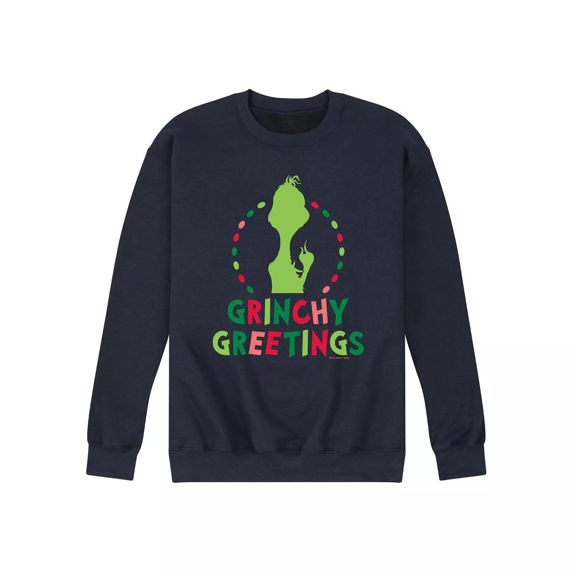 Mens Dr. Seuss The Grinch Grinchy Greetings Fleece Sweatshirt Blue Product Image