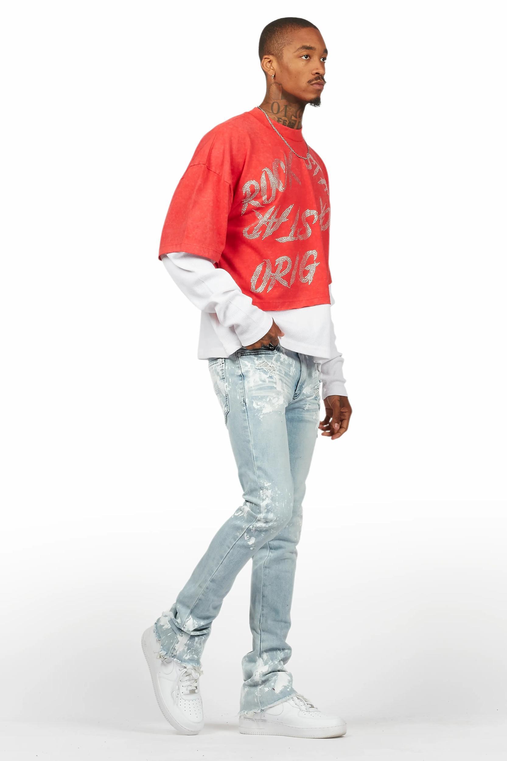 Kodak Blue/White Painter Stacked Flare Jean Male Product Image