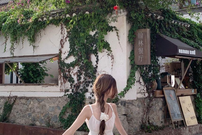 Plain Ruffle Button Cami Top / High Waist Plain Tiered Maxi A-Line Skirt Product Image