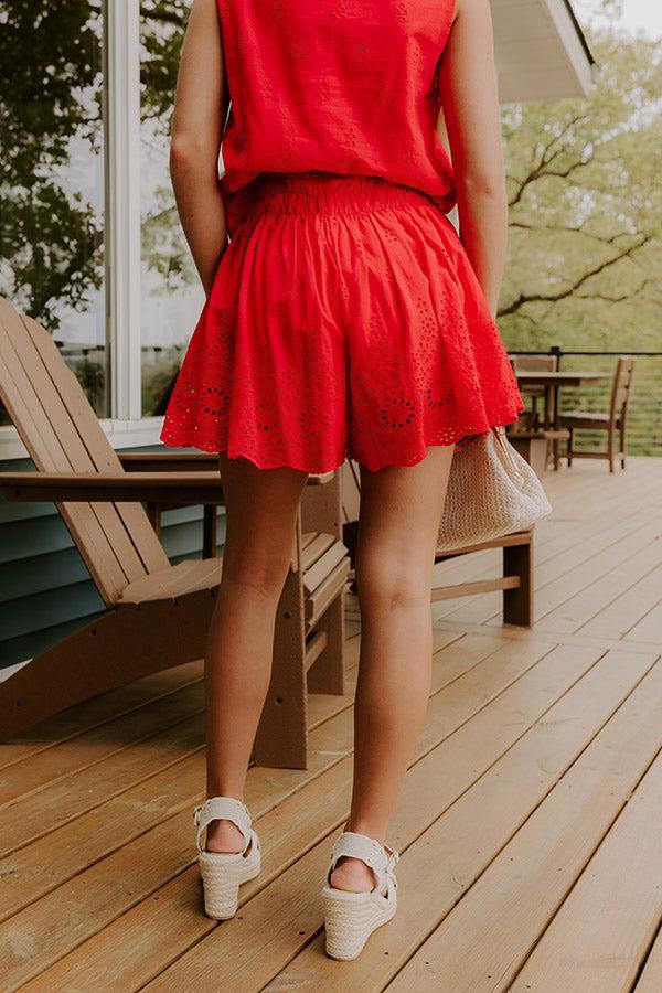 Rose All Day High Waist Eyelet Skort in Red Product Image