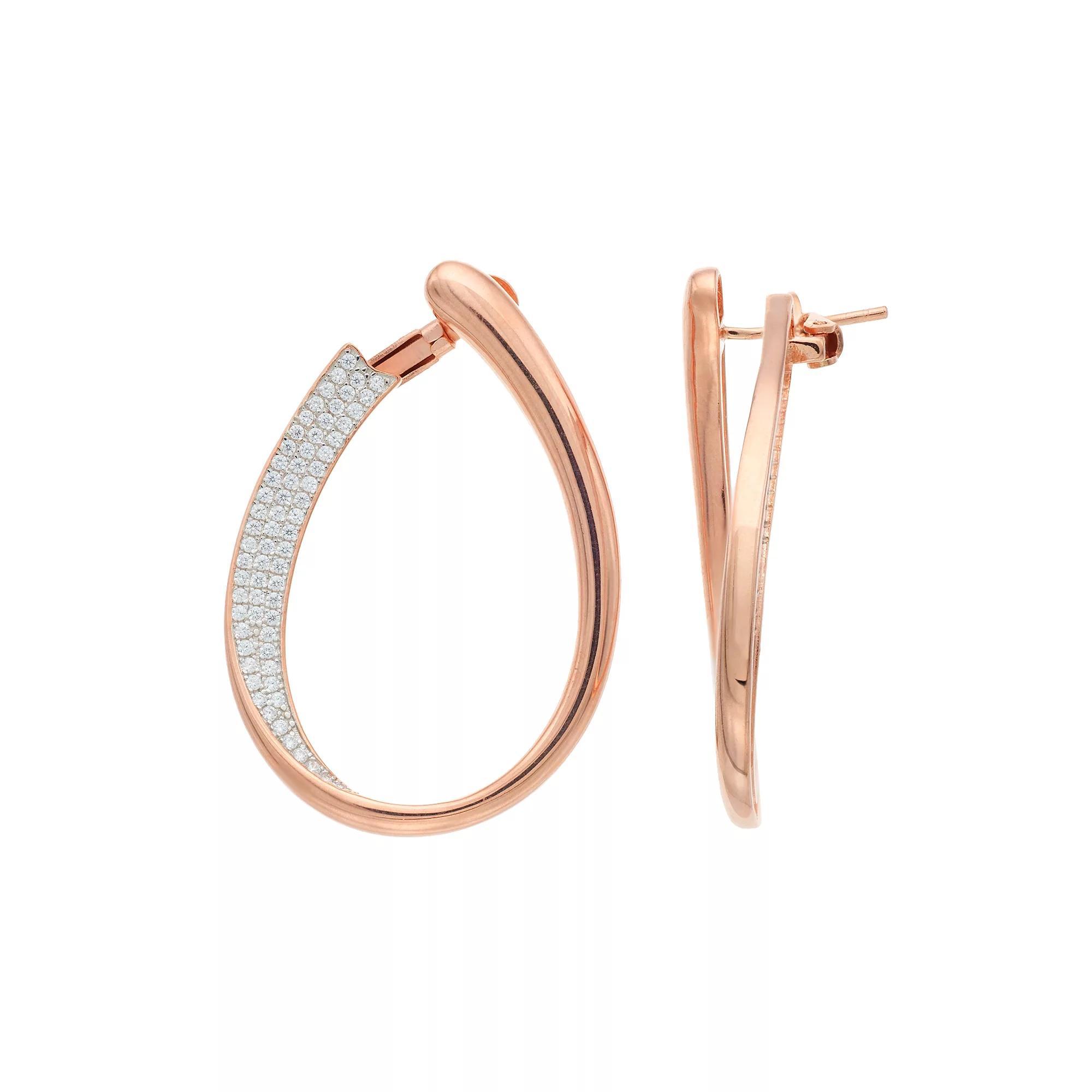 Sterling Silver Cubic Zirconia Teardrop Earrings, Women's, 14k Rose Gold Over Product Image