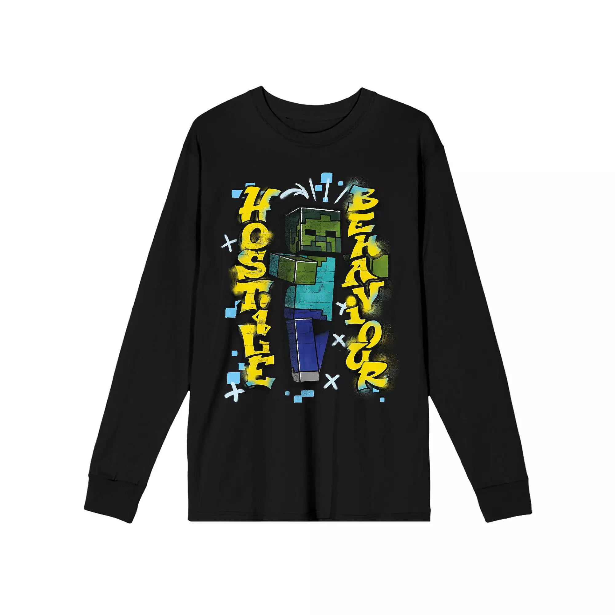 Men's Minecraft Hostile Behavior Long Sleeve Tee, Size: Medium, Black Product Image