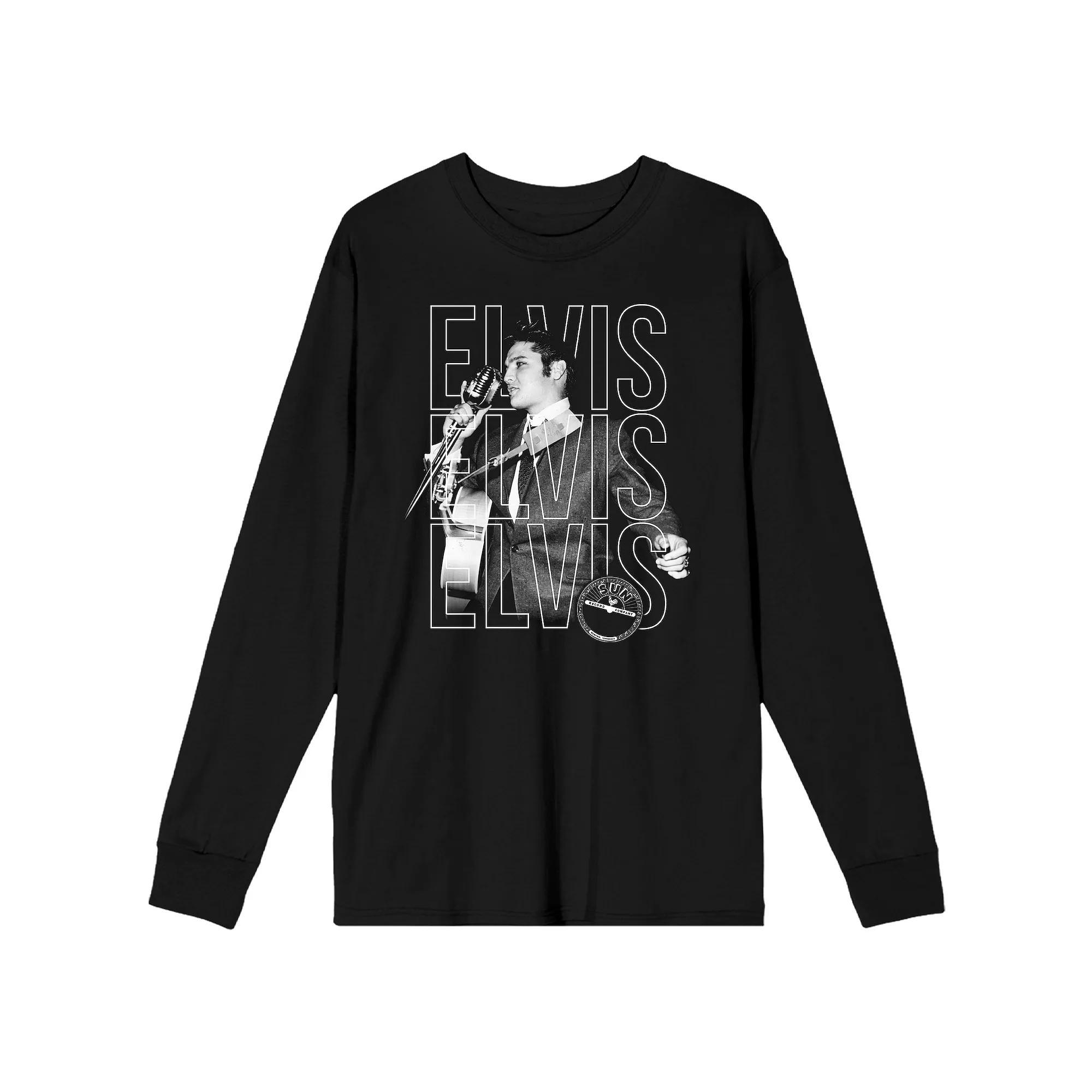Men's Sun Records Elvis Repeat Long Sleeve Graphic Tee, Size: XXL, Black Product Image
