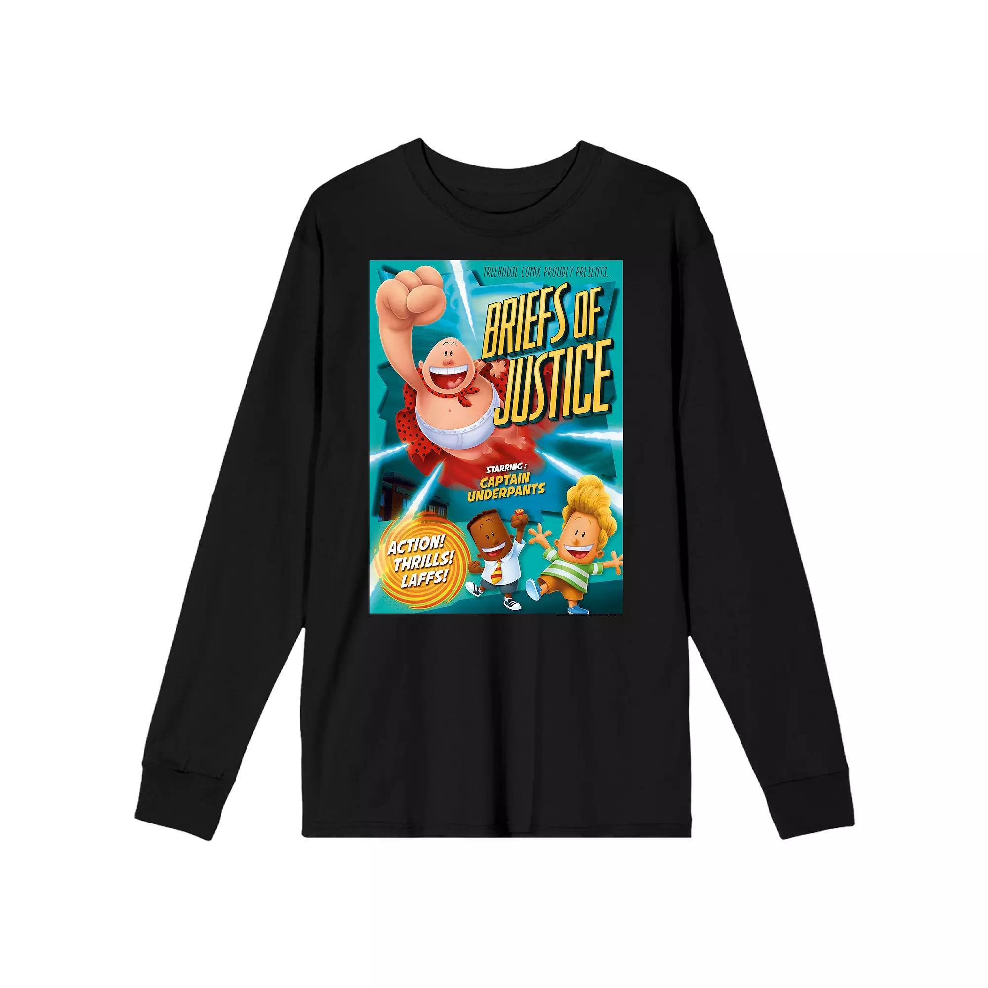 Men's Bioworld Captain Underpants Briefs of Justice Poster Long Sleeve Graphic Tee, Size: Large 30, Black Product Image