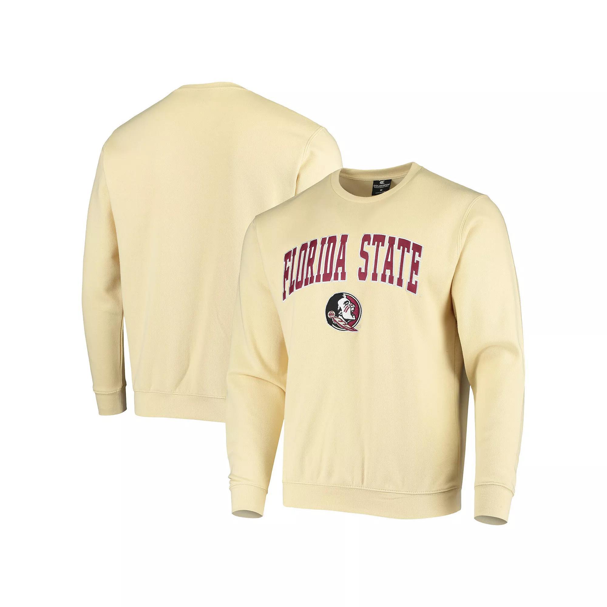 Men's Colosseum Gold Florida State Seminoles Arch & Logo Tackle Twill Pullover Sweatshirt, Size: Small Product Image