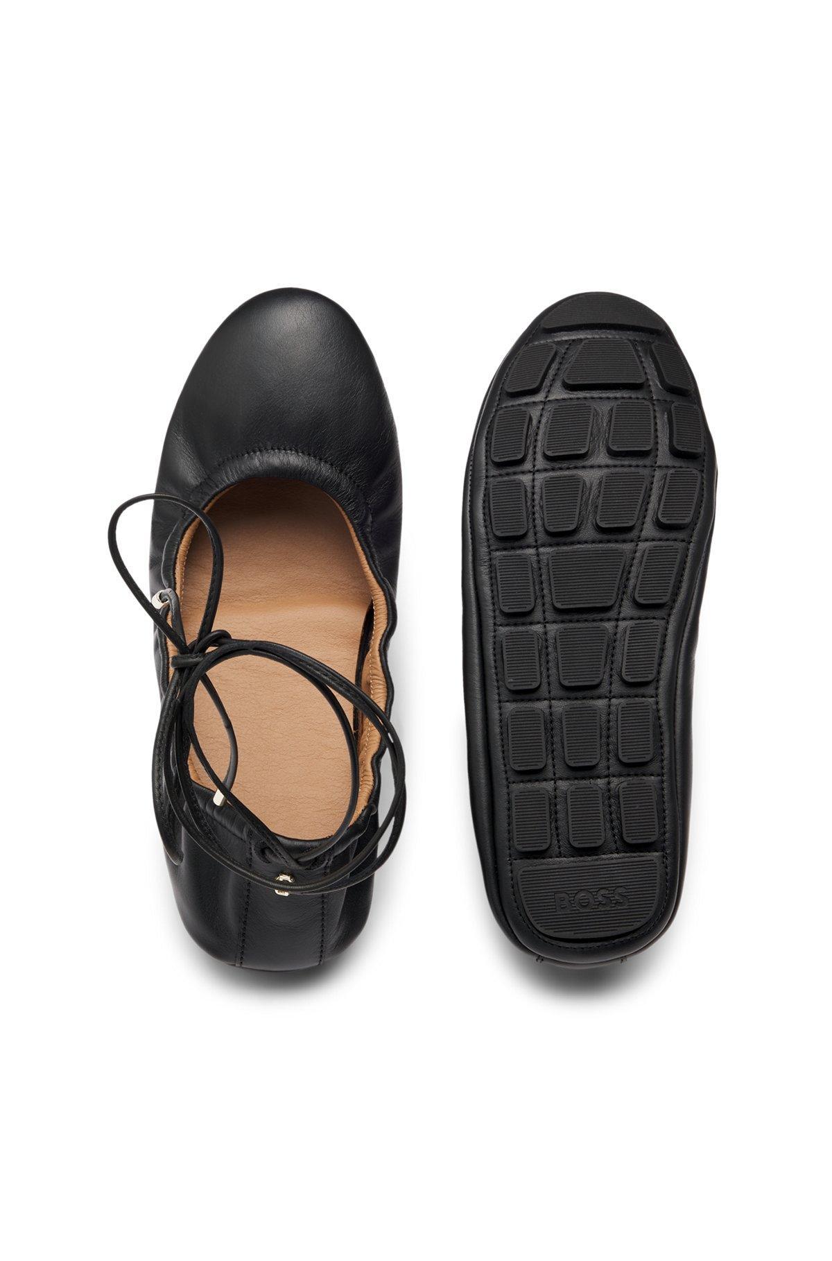 BOSS - Nappa-leather ballerina pumps with Double B monogram - Black Product Image