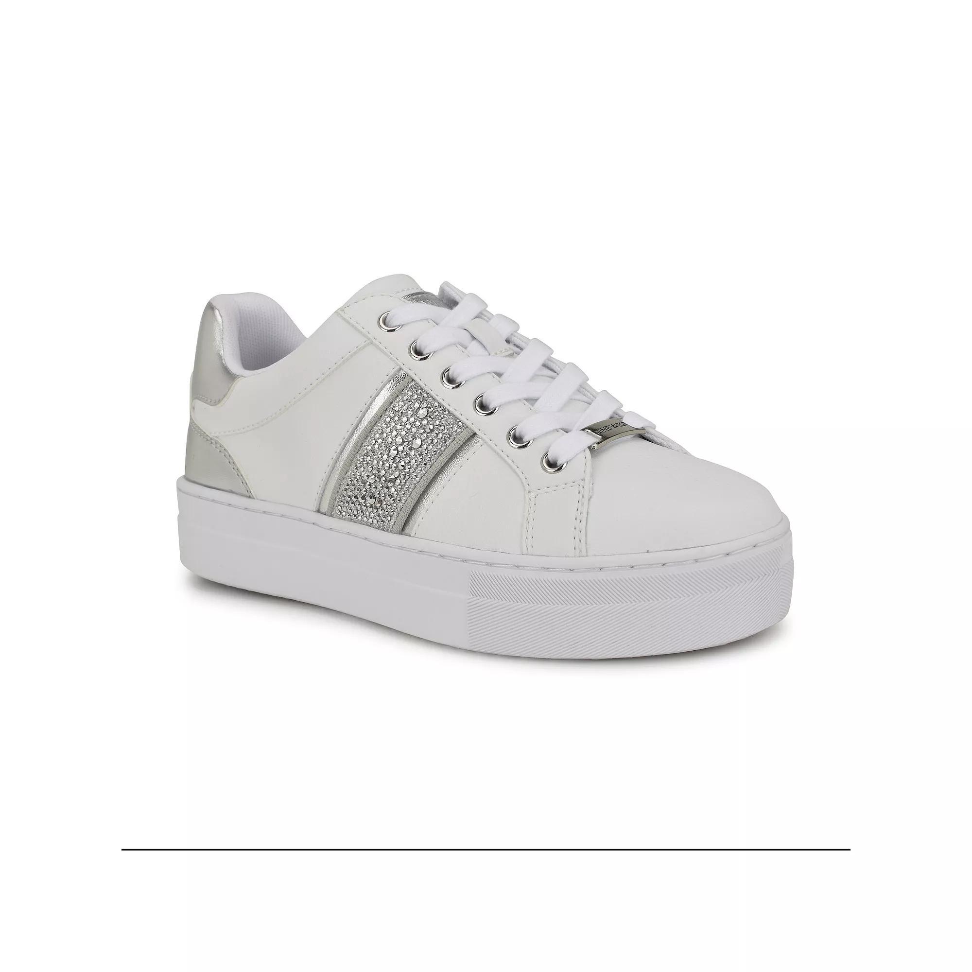 Nine West Gator Women's Platform Sneakers, Size: 8.5, White Silver Product Image