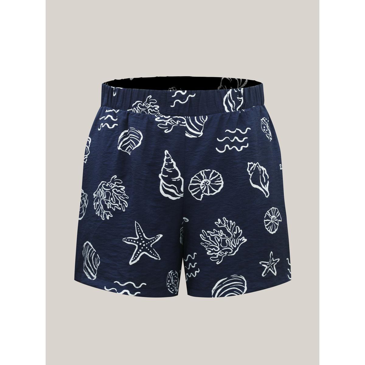 Plus Size Seashore Print Lounge Co-Ord Set Women Indigo Non Short sleeve V-neck Loungewear Sets BloomChic 10/M Product Image