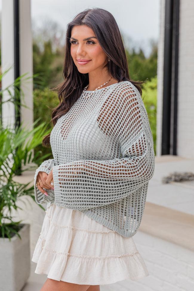 At Your Fingertips Sage Open Knit Sweater FINAL SALE Product Image