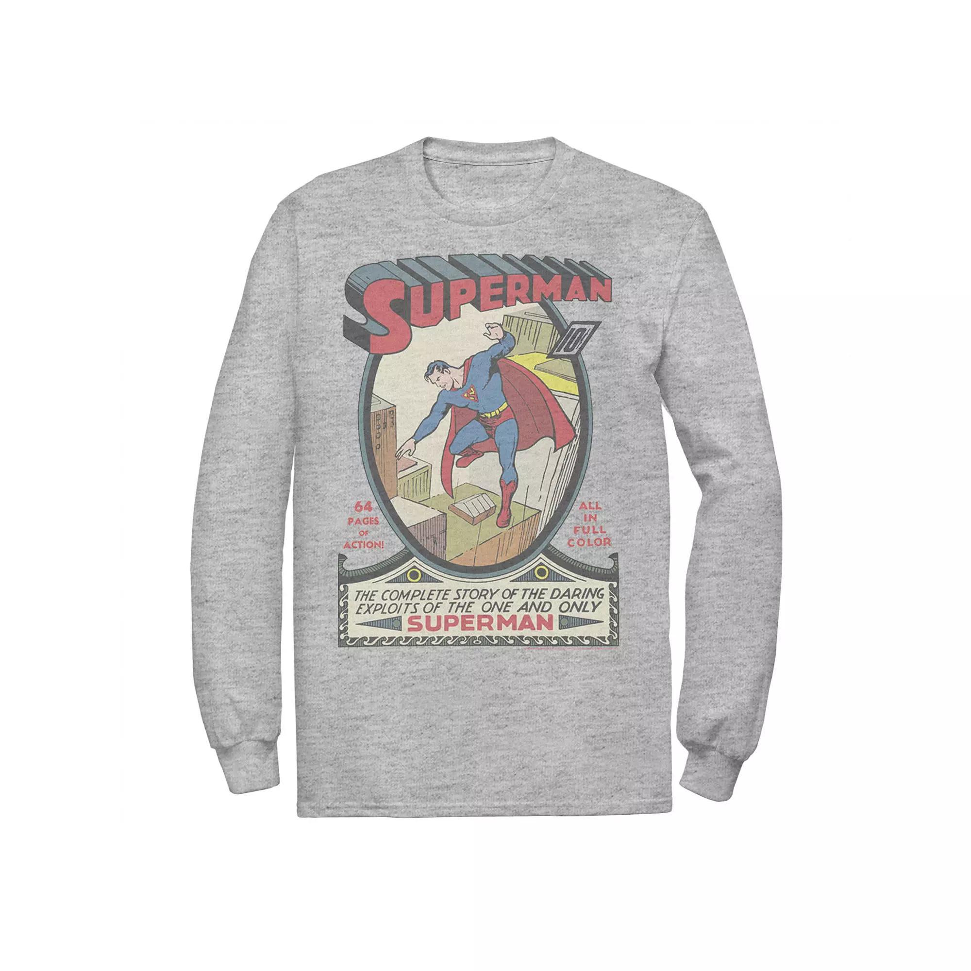 Men's DC Comics Superman 64 Pages Of Action Comic Cover Graphic Tee, Size: Large, Athletic Grey Product Image